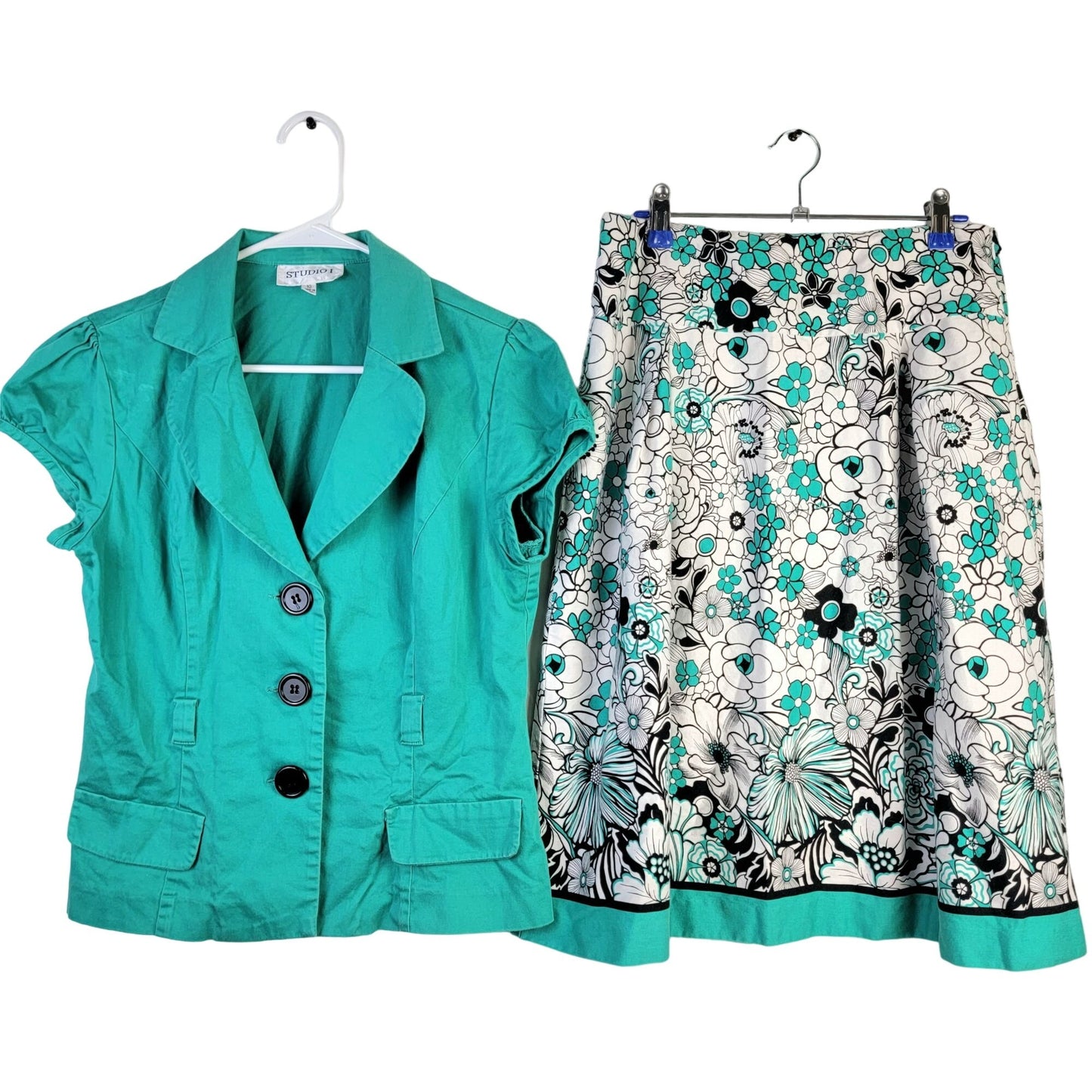 Vintage Y2K Suit Set Women 10 Floral A-line Skirt Button Jacket
