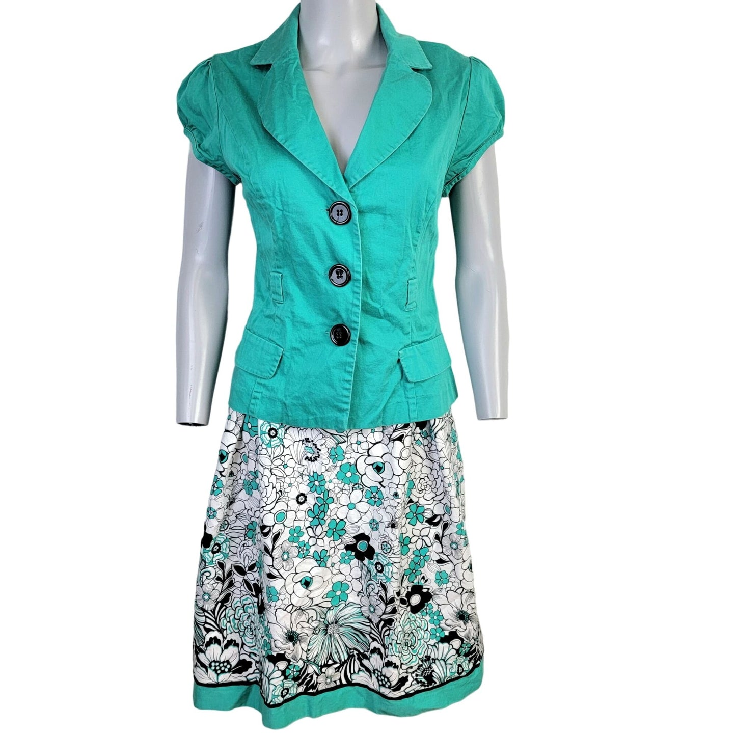 Vintage Y2K Suit Set Women 10 Floral A-line Skirt Button Jacket