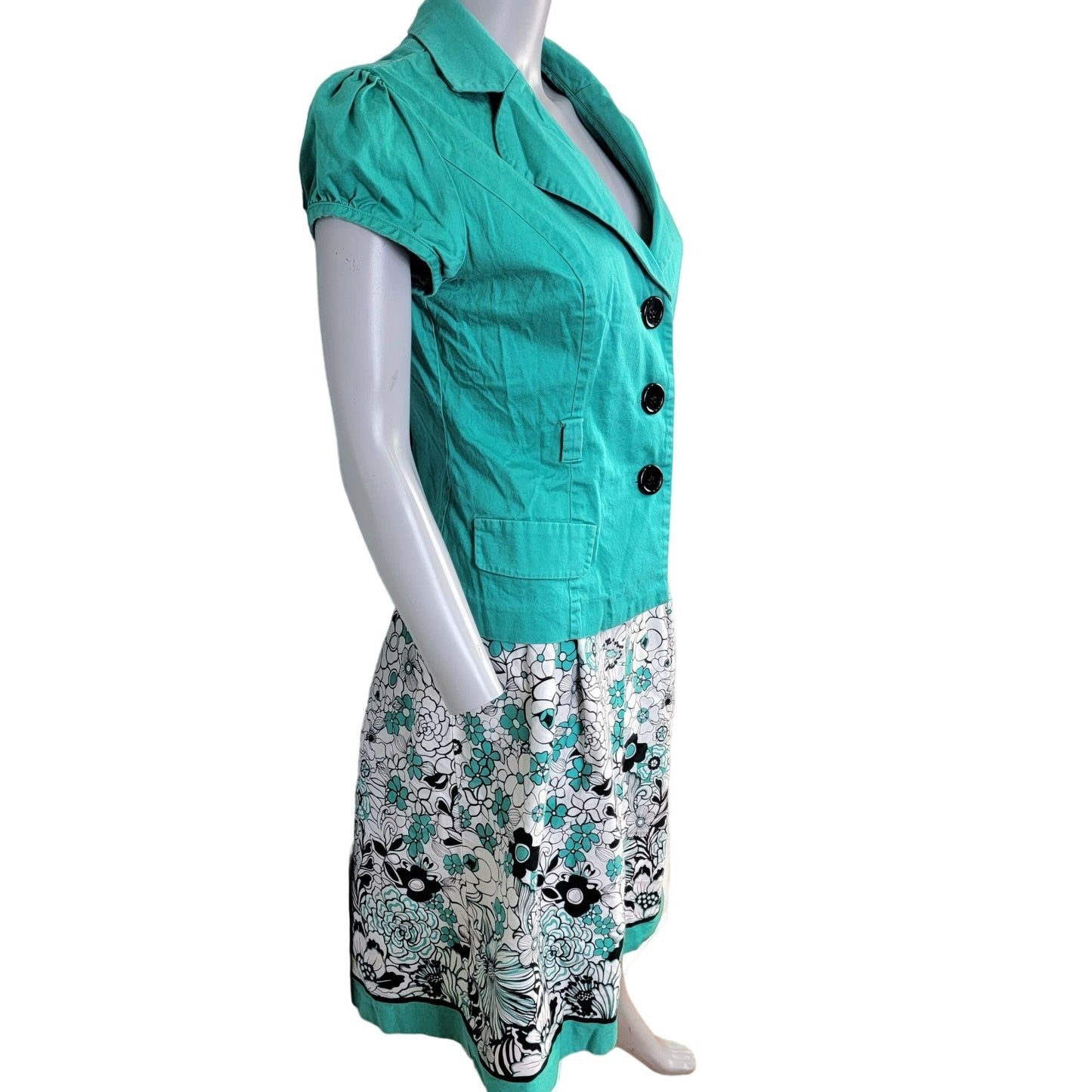 Vintage Y2K Suit Set Women 10 Floral A-line Skirt Button Jacket