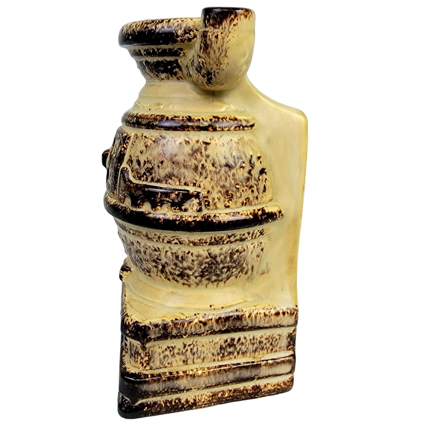 Vintage 80s Caffco Pot Belly Stove Ceramic Vase Bookshelf Brown Tan Rustic Retro