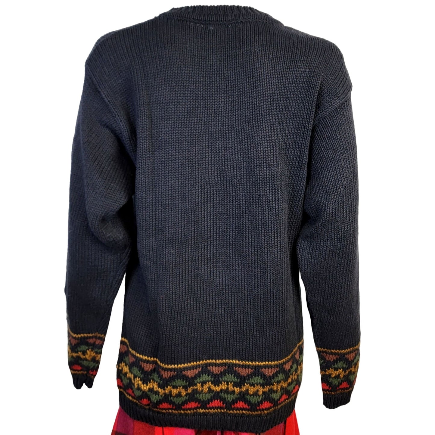 Vintage 90s Aztec Sweater Women Small Black Pullover