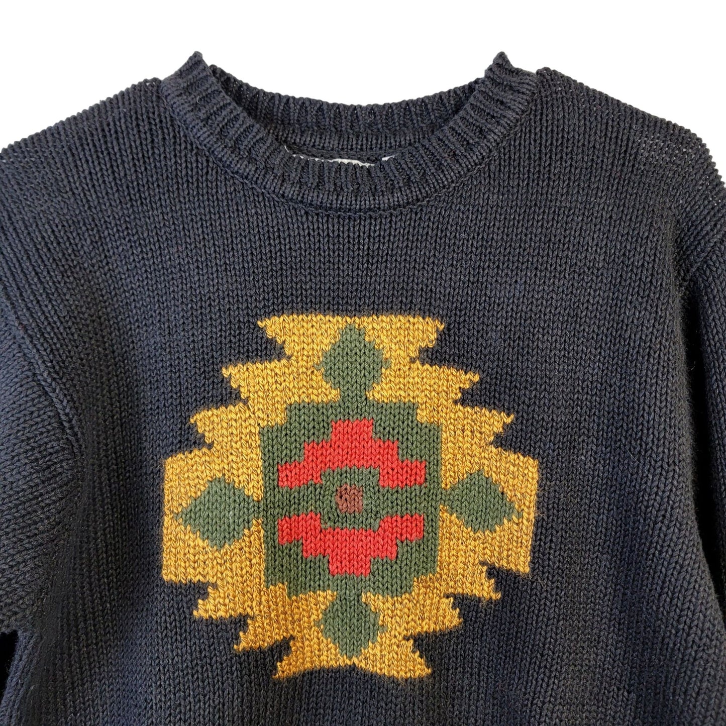 Vintage 90s Aztec Sweater Women Small Black Pullover