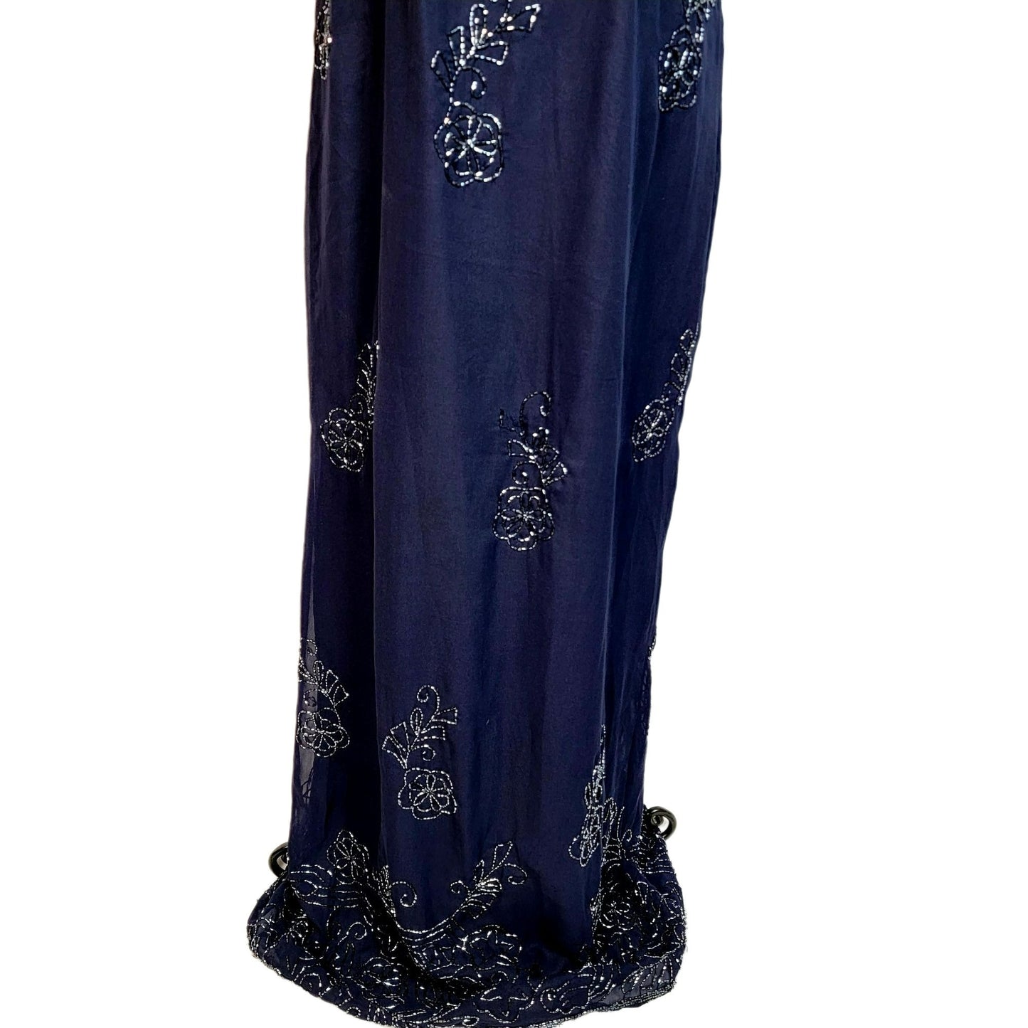 Scala Vintage 90s Formal Gown Women Medium Navy Blue Long Beaded Maxi Dress