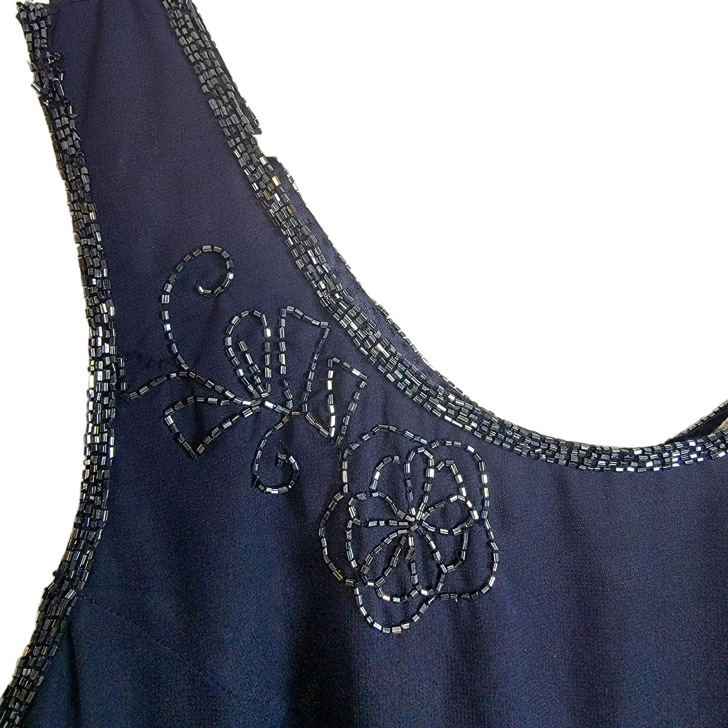 Scala Vintage 90s Formal Gown Women Medium Navy Blue Long Beaded Maxi Dress