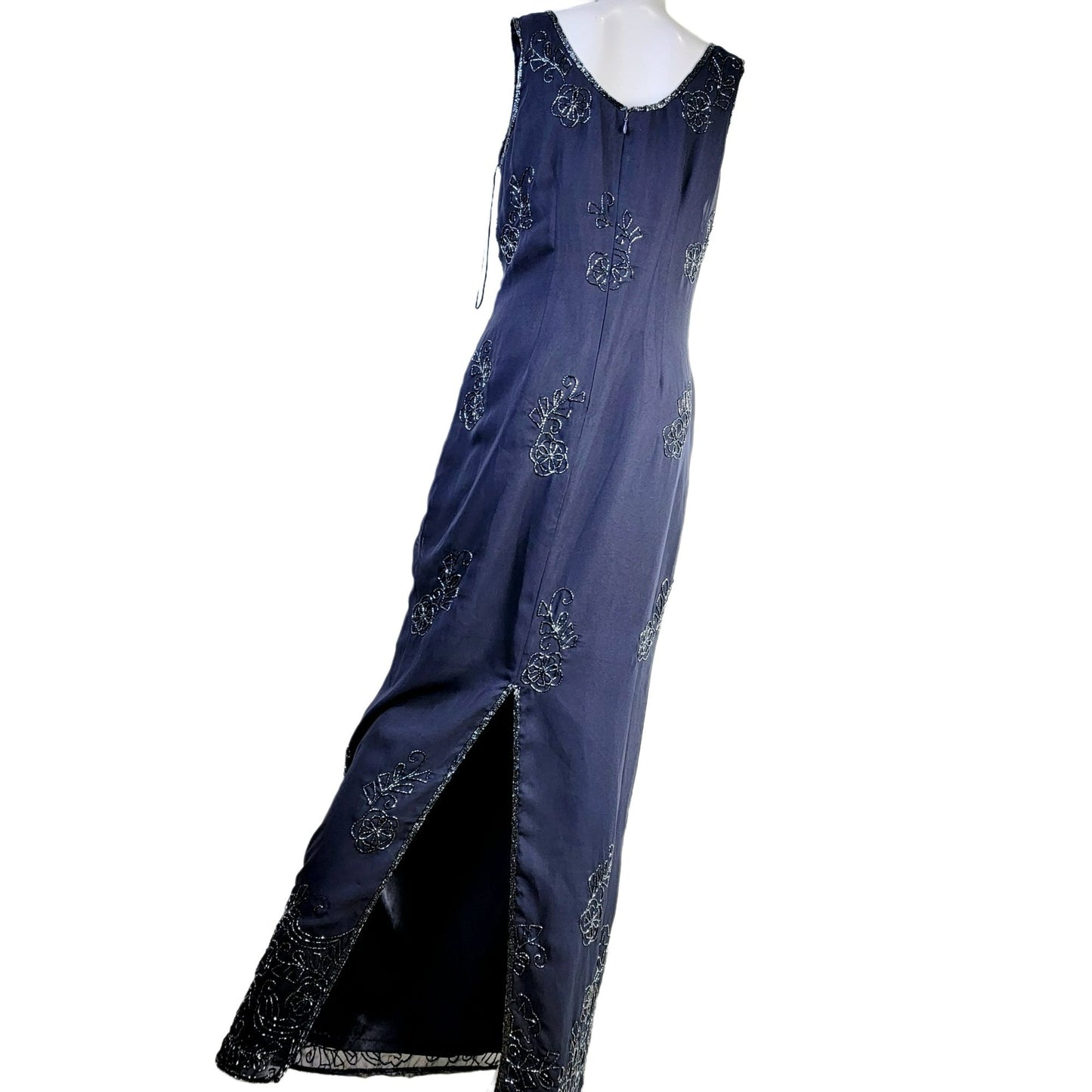 Scala Vintage 90s Formal Gown Women Medium Navy Blue Long Beaded Maxi Dress