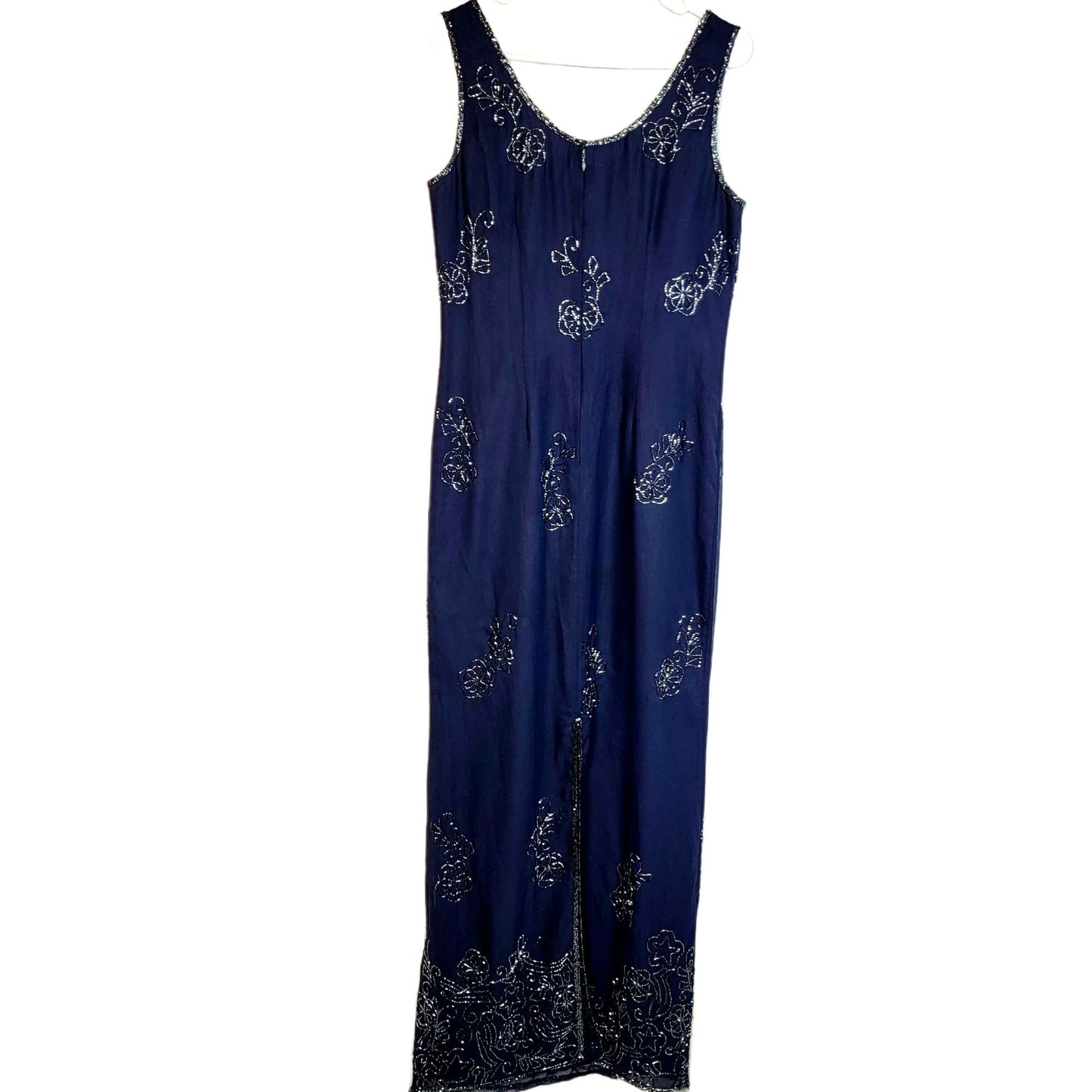 Scala Vintage 90s Formal Gown Women Medium Navy Blue Long Beaded Maxi Dress