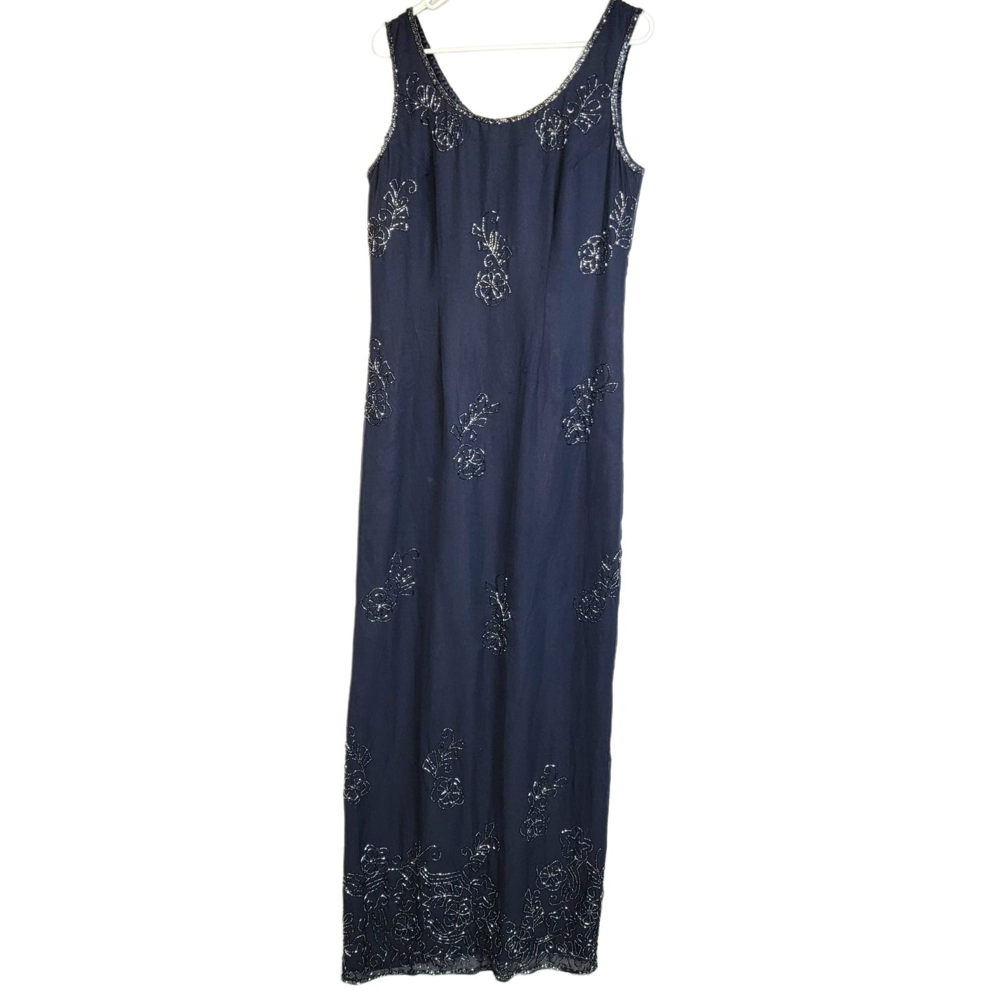 Scala Vintage 90s Formal Gown Women Medium Navy Blue Long Beaded Maxi Dress
