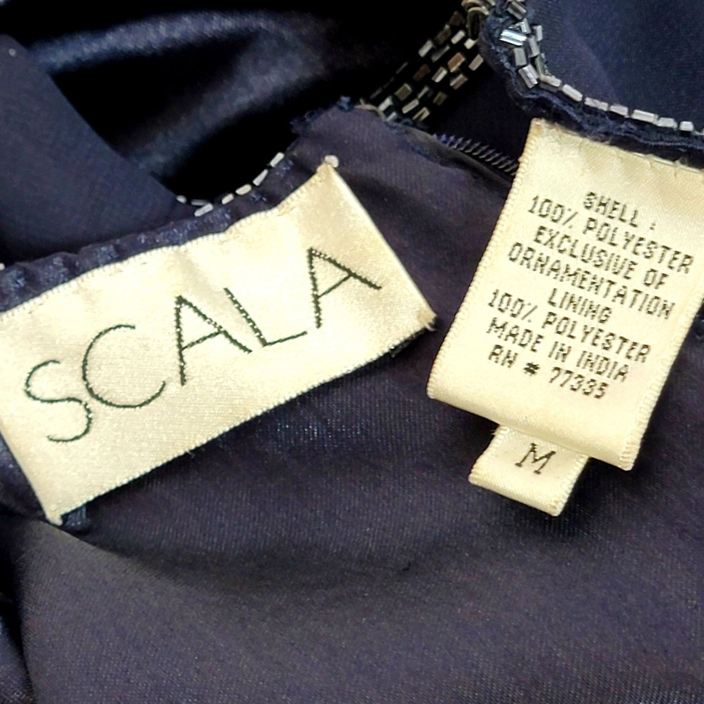 Scala Vintage 90s Formal Gown Women Medium Navy Blue Long Beaded Maxi Dress