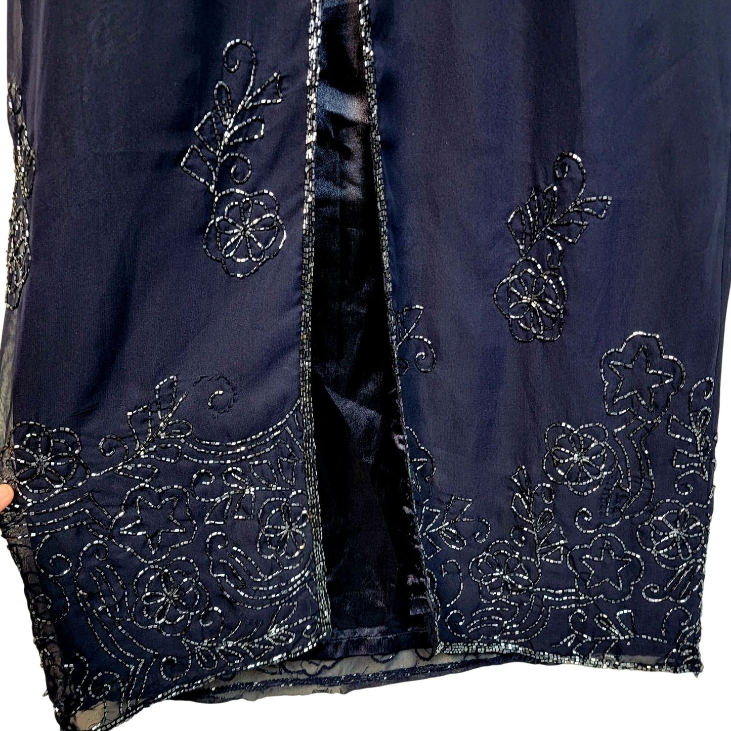 Scala Vintage 90s Formal Gown Women Medium Navy Blue Long Beaded Maxi Dress