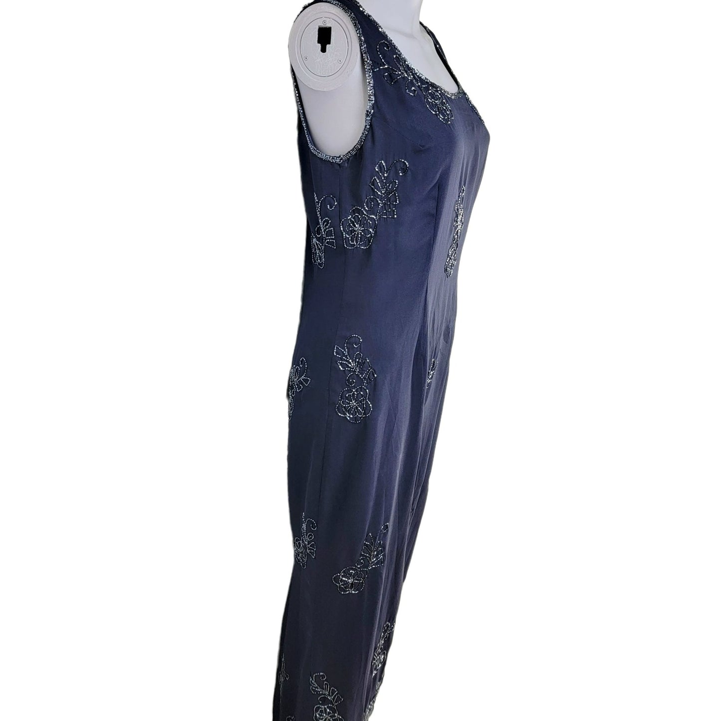 Scala Vintage 90s Formal Gown Women Medium Navy Blue Long Beaded Maxi Dress