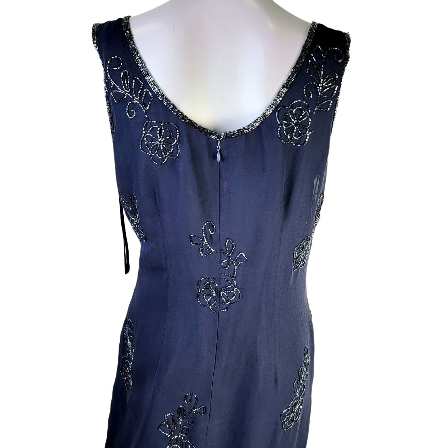 Scala Vintage 90s Formal Gown Women Medium Navy Blue Long Beaded Maxi Dress