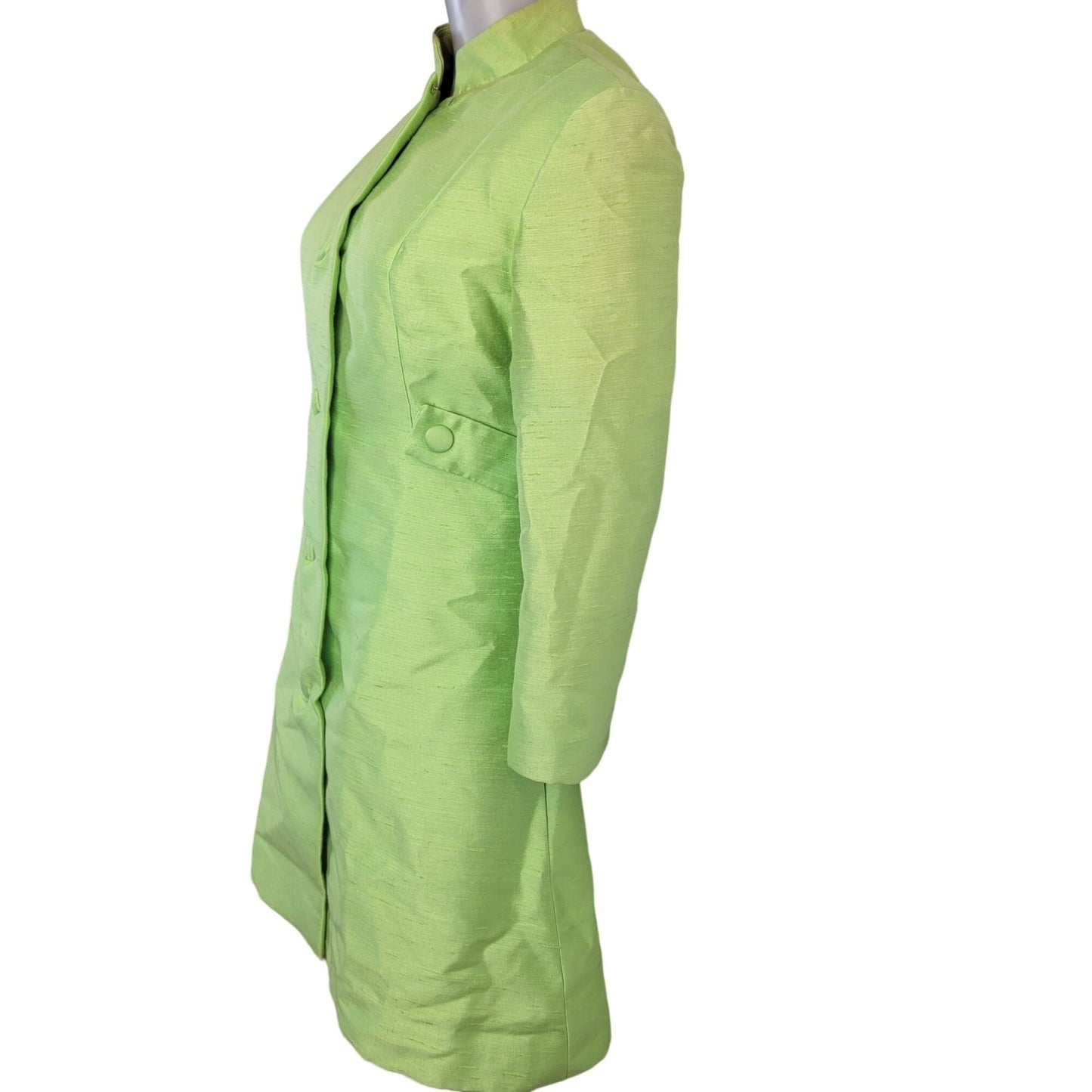 Vintage 60s Mod Silk Set Women 10 Medium Green Peacoat Jacket Dress