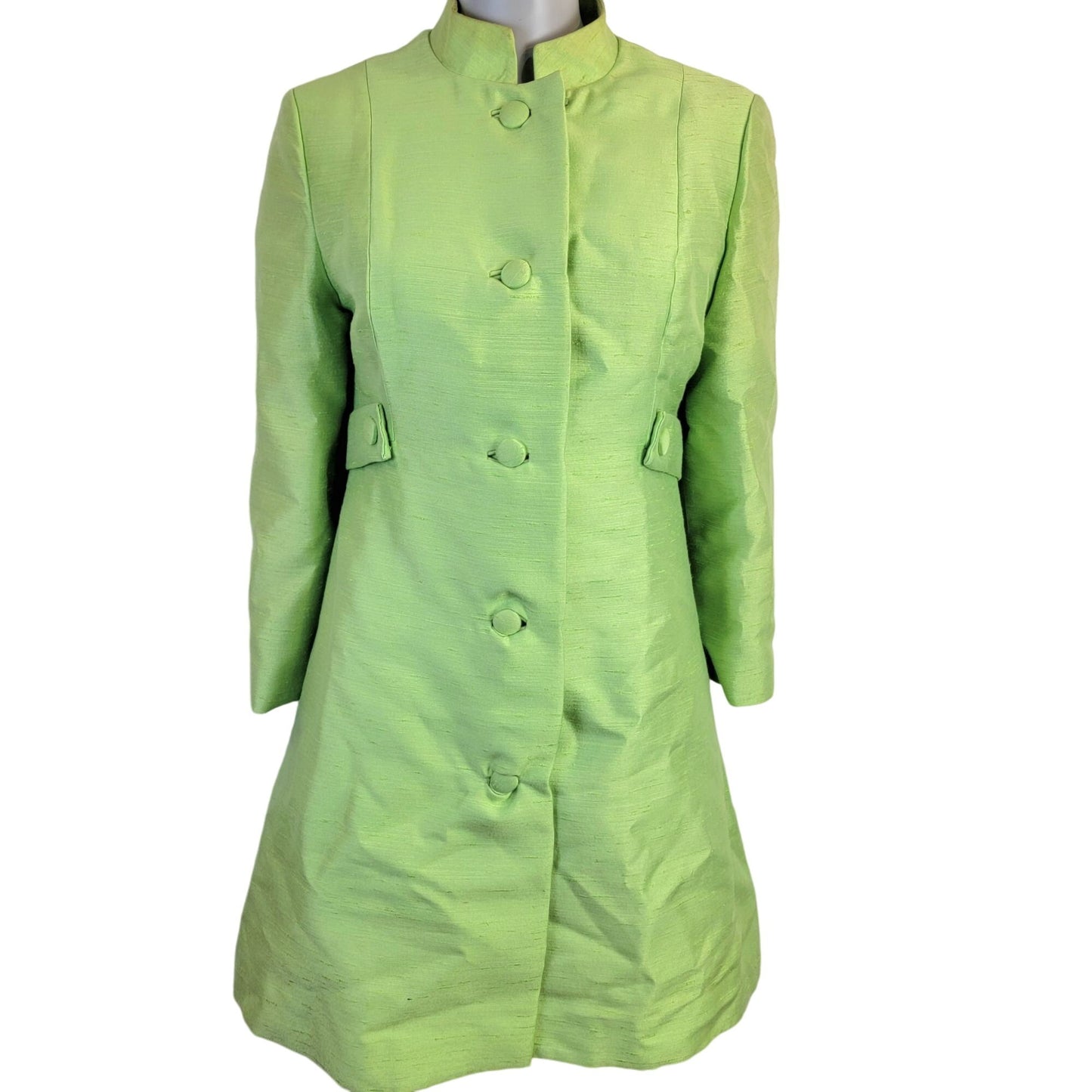 Vintage 60s Mod Silk Set Women 10 Medium Green Peacoat Jacket Dress