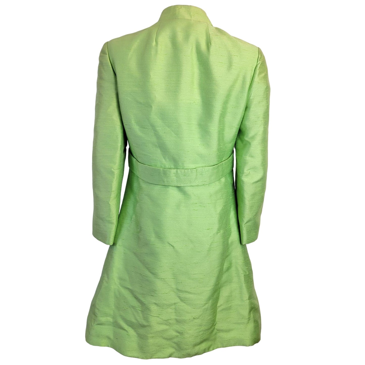 Vintage 60s Mod Silk Set Women 10 Medium Green Peacoat Jacket Dress
