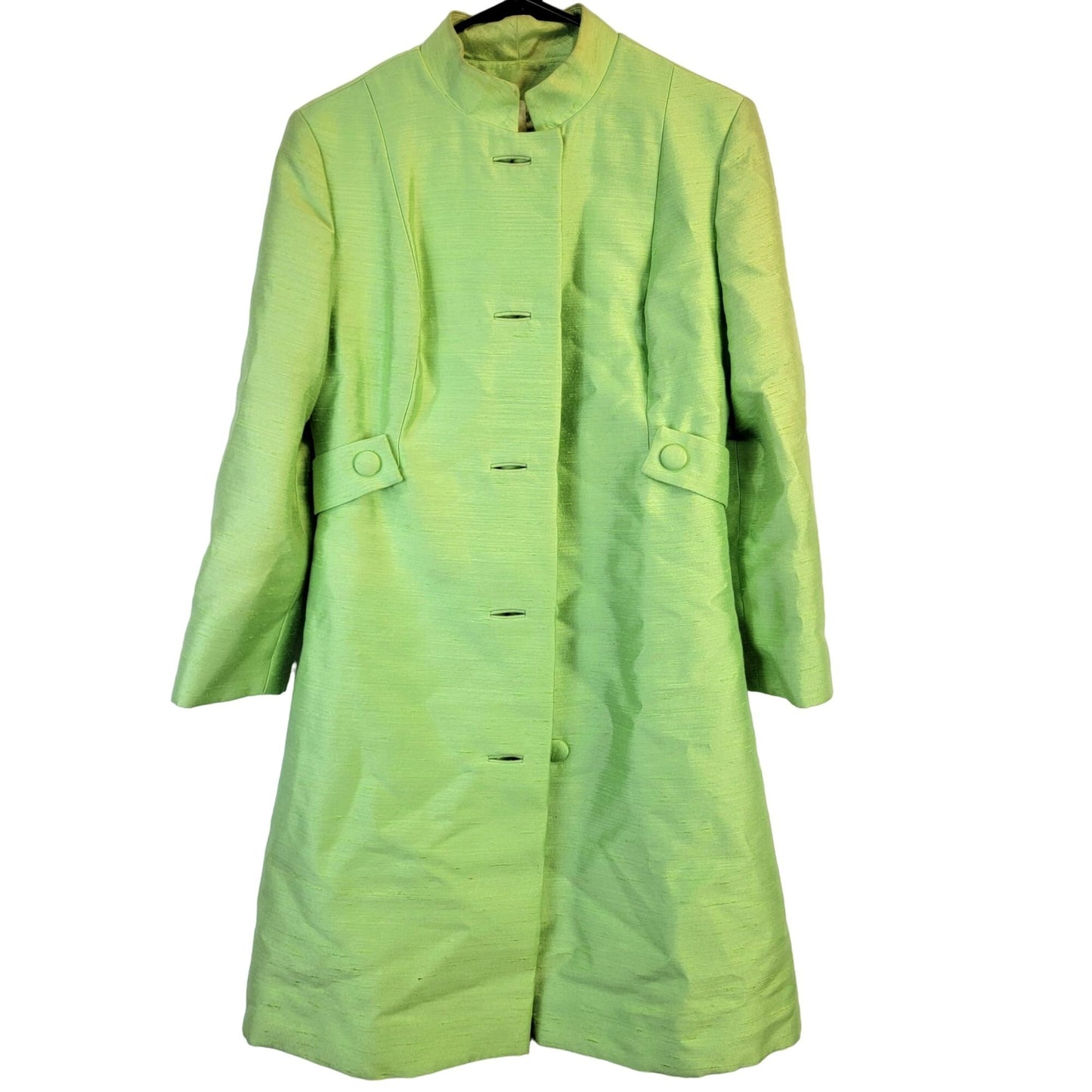 Vintage 60s Mod Silk Set Women 10 Medium Green Peacoat Jacket Dress