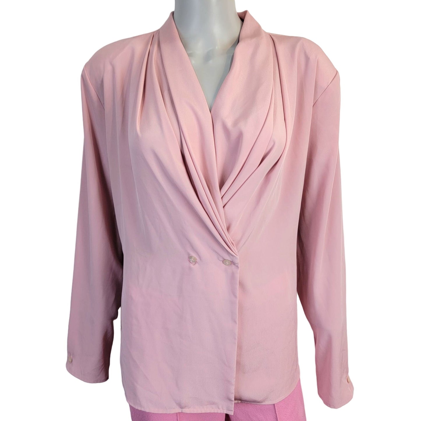 Vintage 80s Frenzo Blouse Women Large 12 Pink