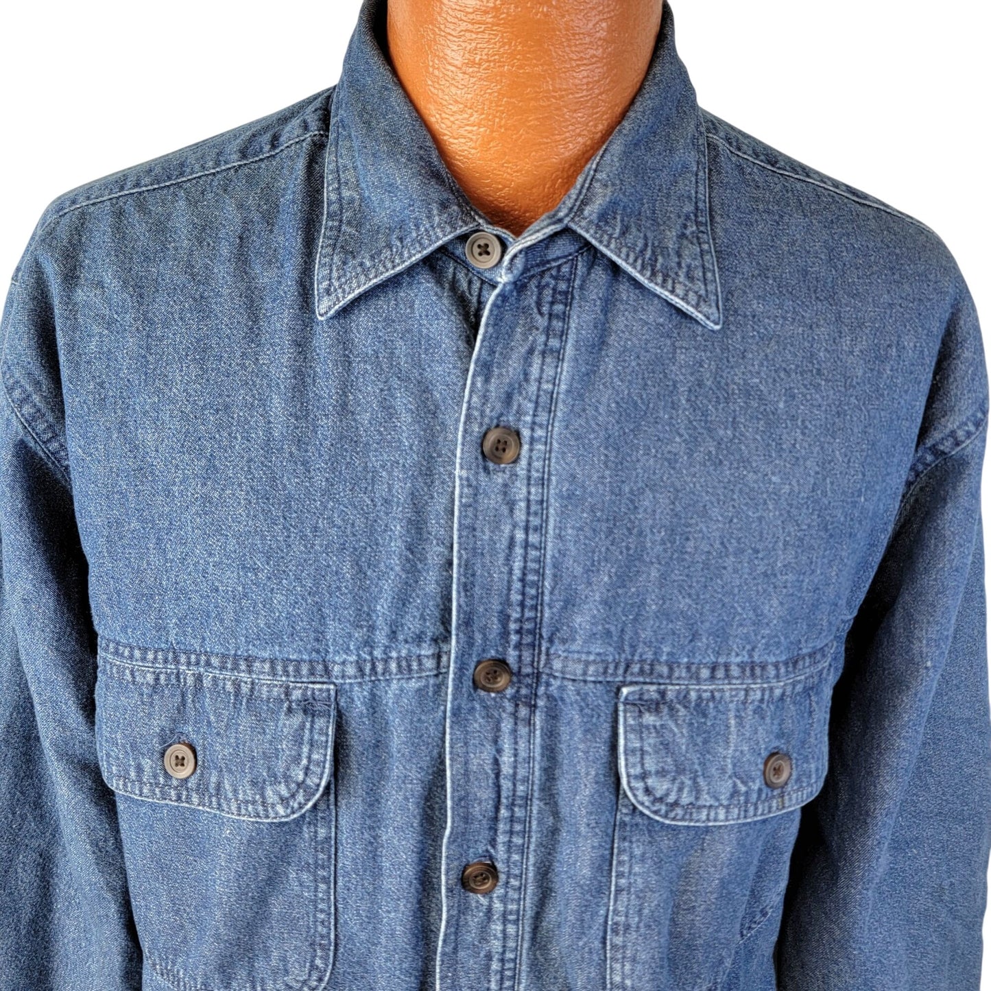 Roundtree & Yorke Vintage Plaid Fleece Lined Denim Shirt Jacket Men Medium Green Blue Y2K 90s Winter Fall