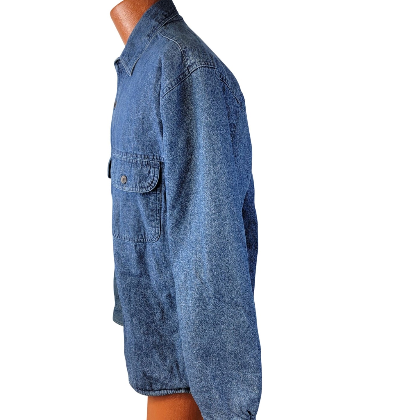 Roundtree & Yorke Vintage Plaid Fleece Lined Denim Shirt Jacket Men Medium Green Blue Y2K 90s Winter Fall