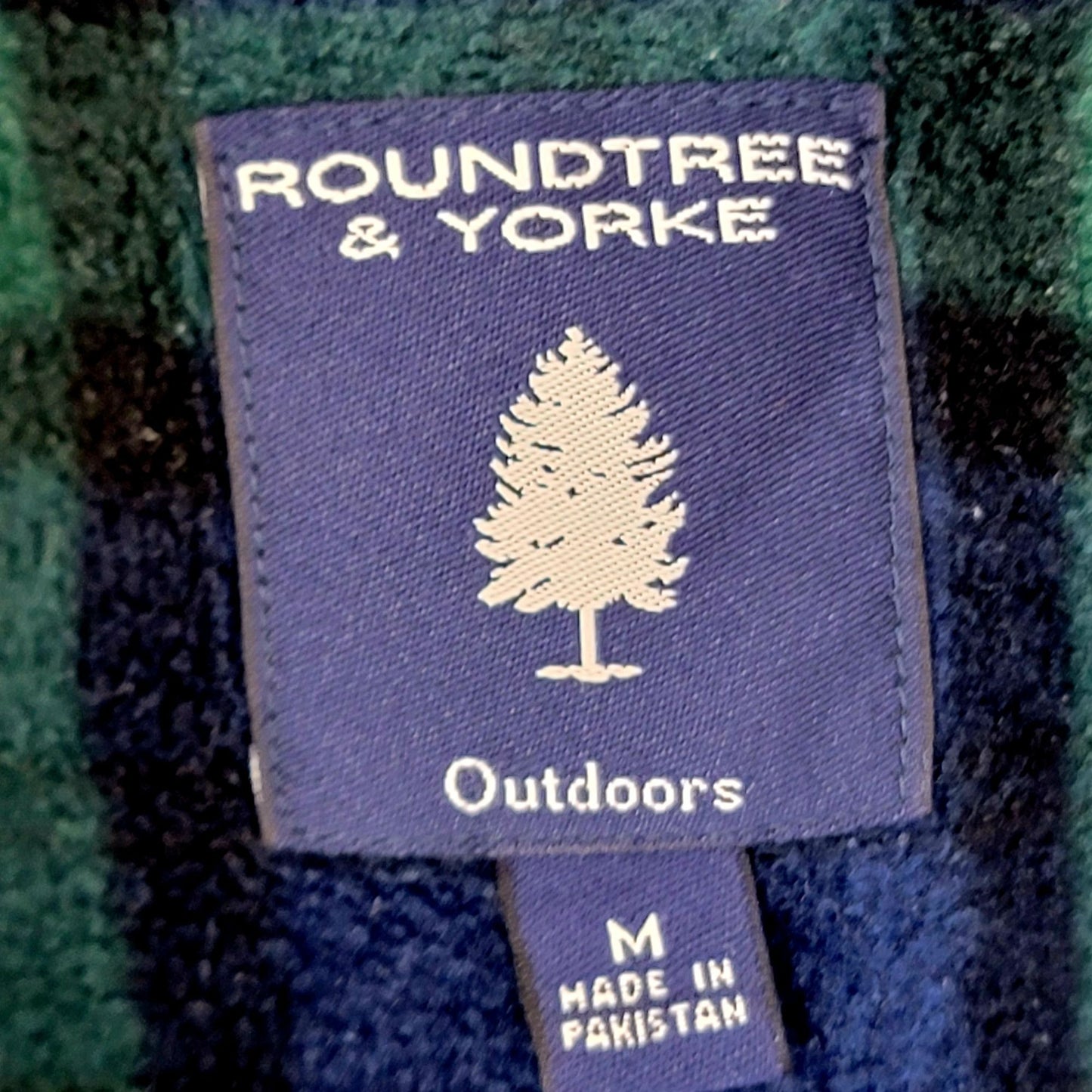 Roundtree & Yorke Vintage Plaid Fleece Lined Denim Shirt Jacket Men Medium Green Blue Y2K 90s Winter Fall
