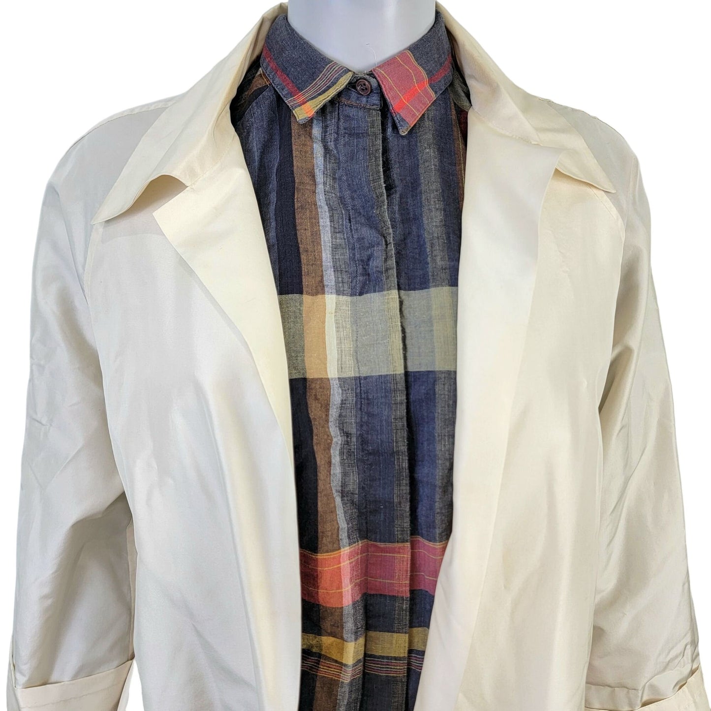 Vintage 90s 100% Silk Jacket Women Medium Cream Beige Open Coat