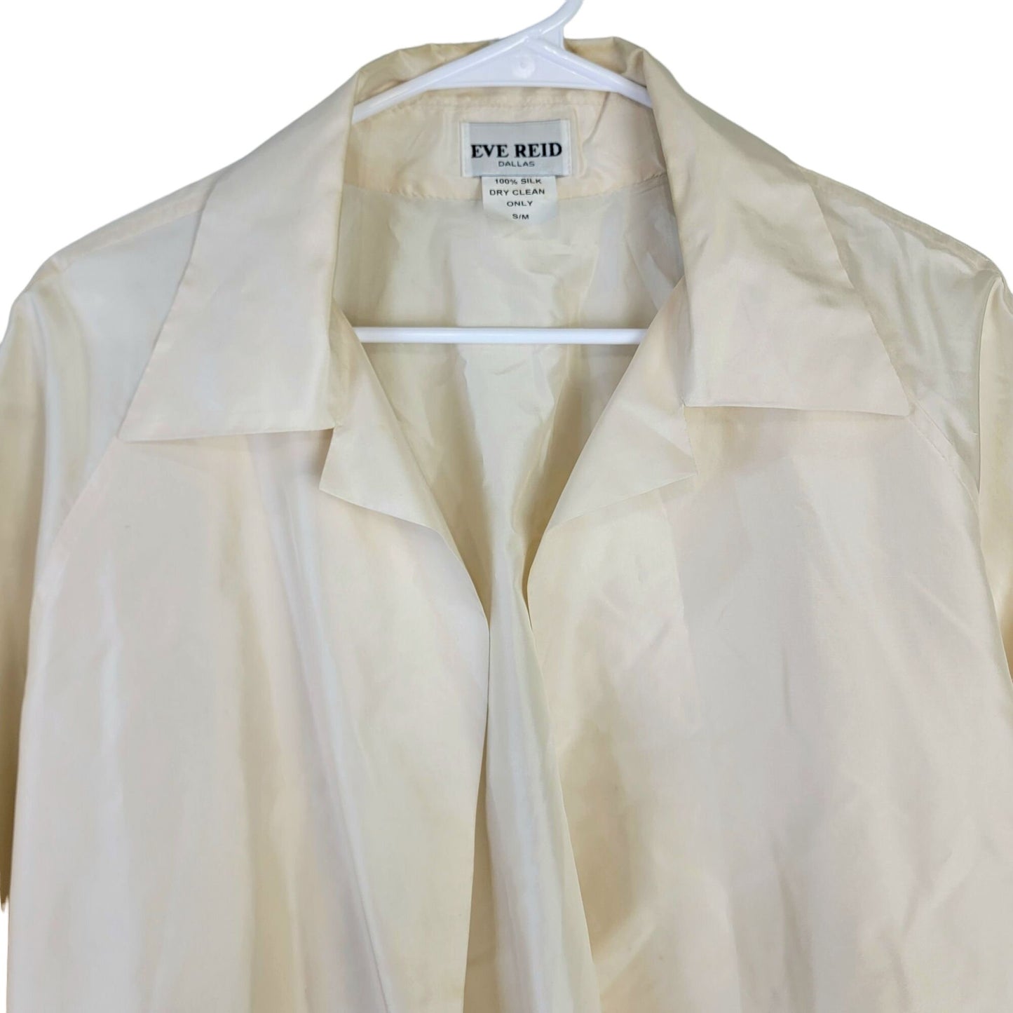 Vintage 90s 100% Silk Jacket Women Medium Cream Beige Open Coat