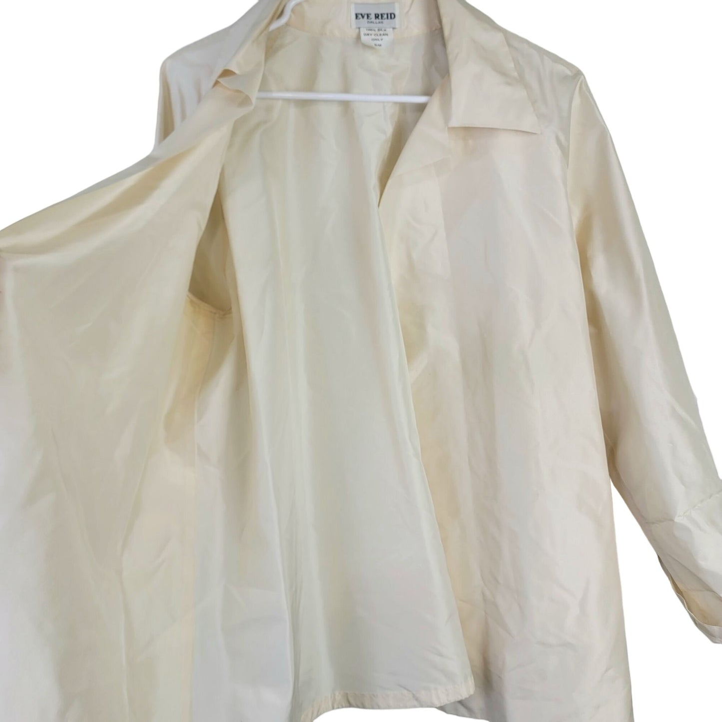 Vintage 90s 100% Silk Jacket Women Medium Cream Beige Open Coat