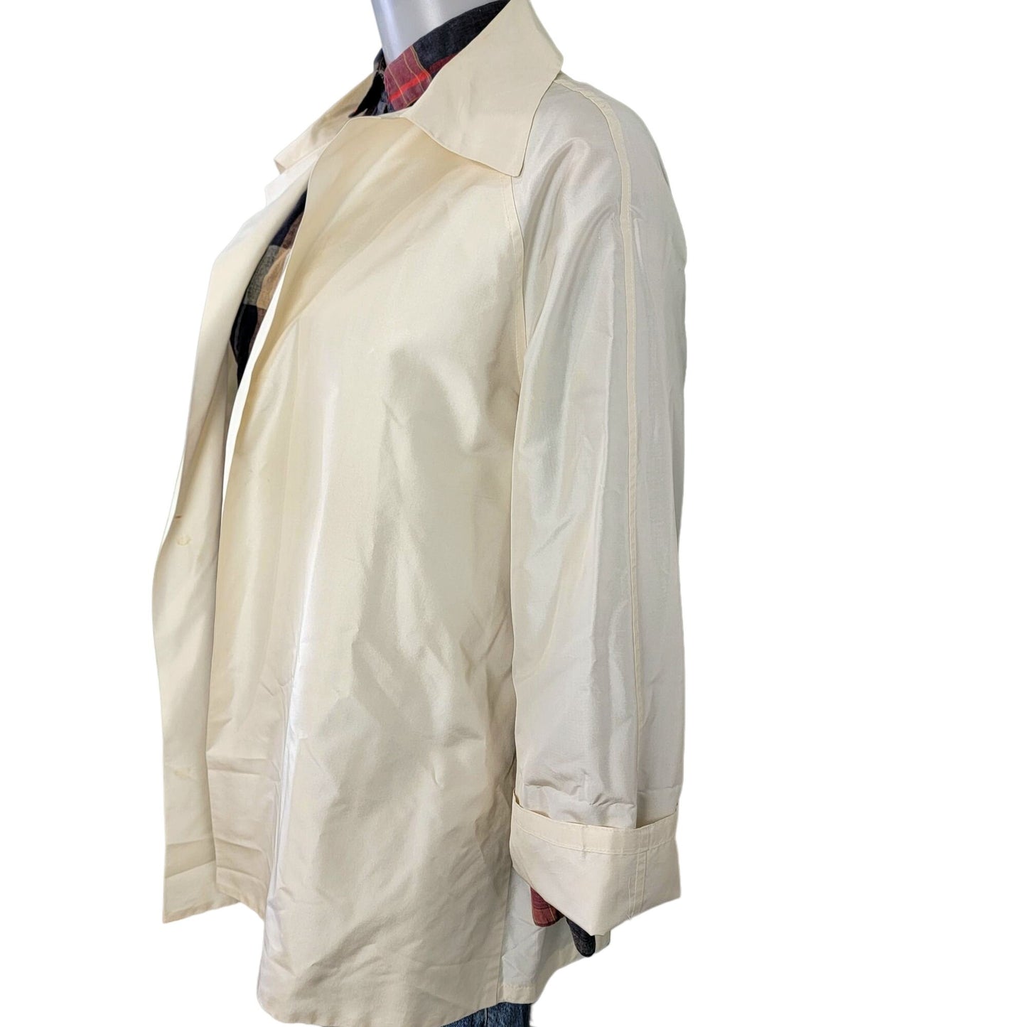 Vintage 90s 100% Silk Jacket Women Medium Cream Beige Open Coat