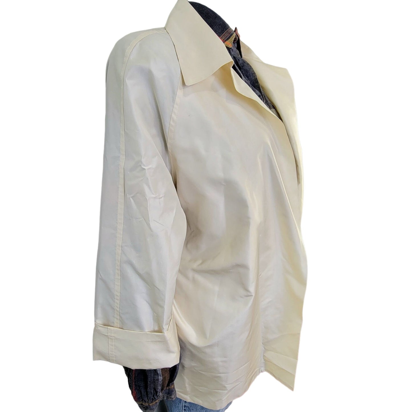 Vintage 90s 100% Silk Jacket Women Medium Cream Beige Open Coat