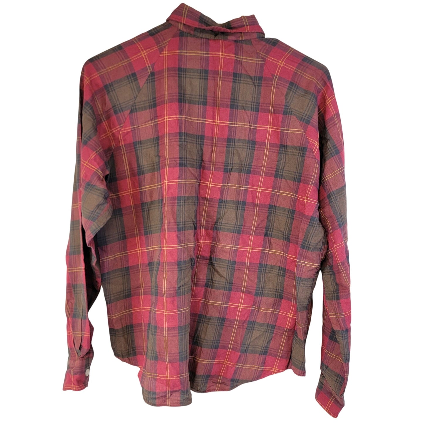 Sears Vintage 70s Plaid Flannel Shirt Women Large 12 14 Red Brown Collar Top L