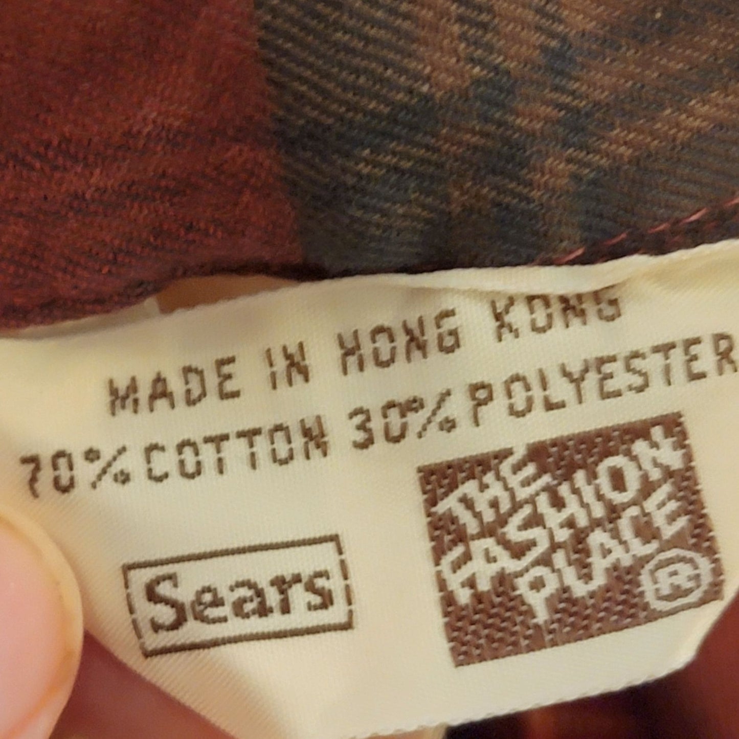 Sears Vintage 70s Plaid Flannel Shirt Women Large 12 14 Red Brown Collar Top L