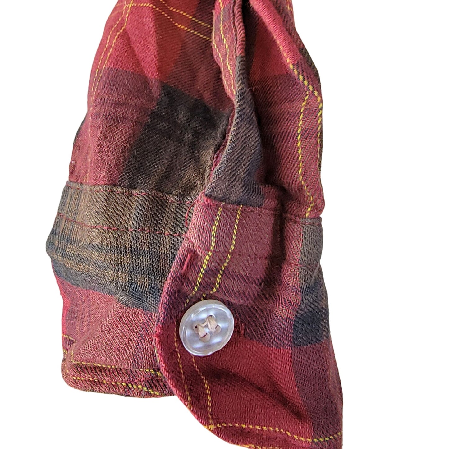 Sears Vintage 70s Plaid Flannel Shirt Women Large 12 14 Red Brown Collar Top L