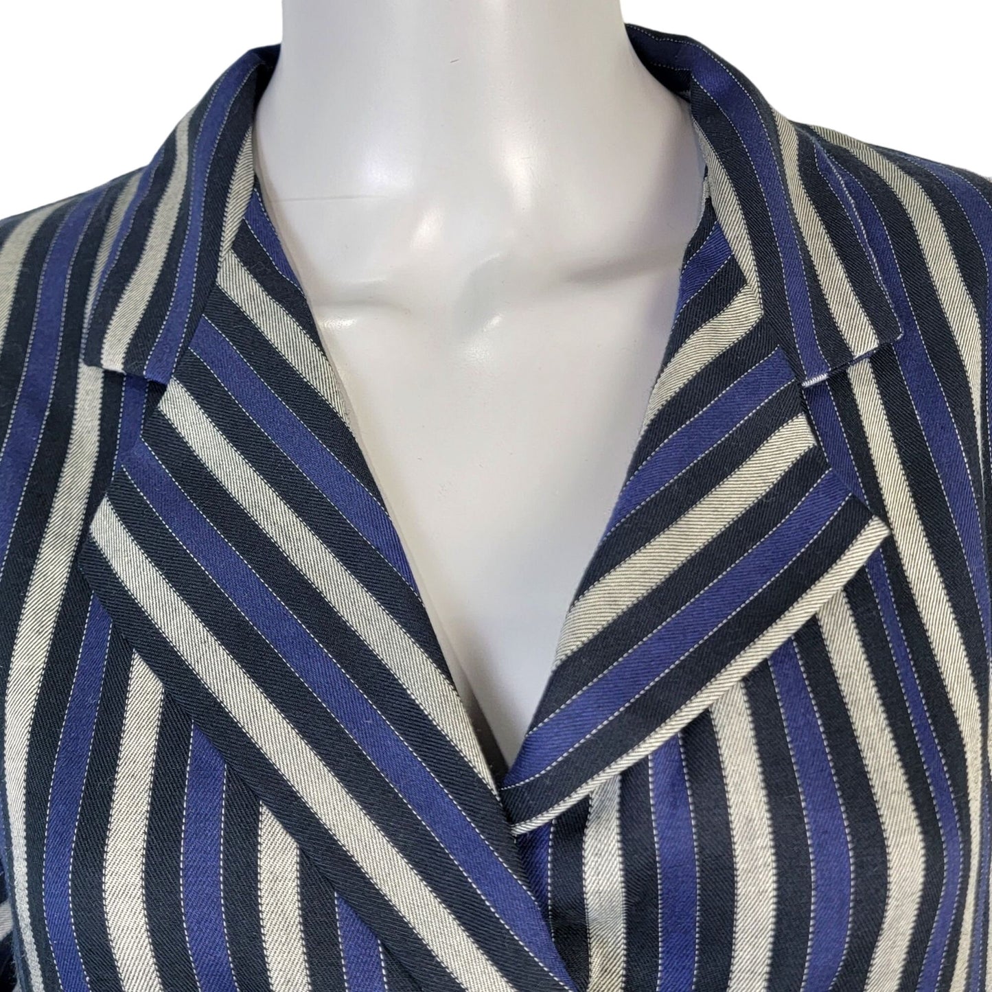 Haggar Vintage 80s Stripe Shirt Women 14 Short Sleeve Navy Blue