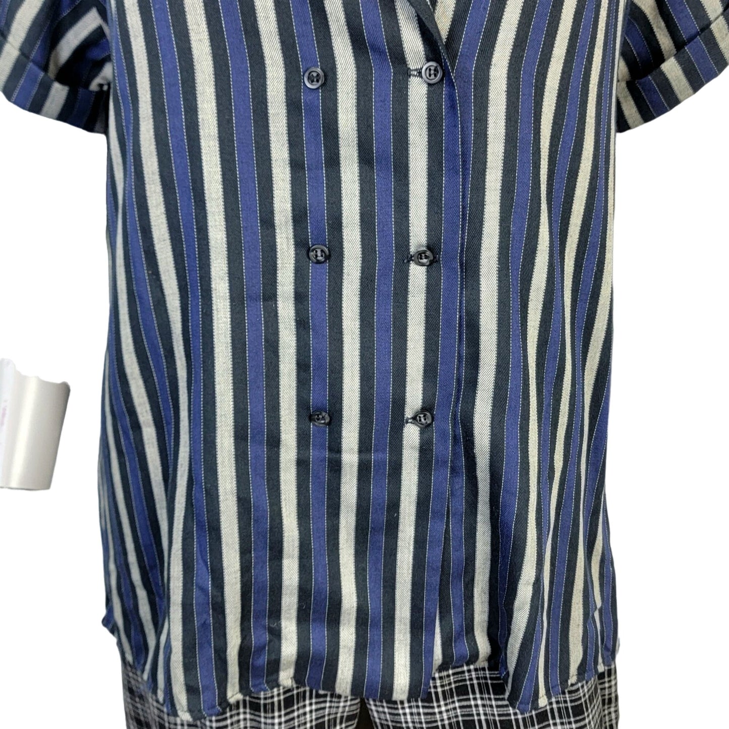 Haggar Vintage 80s Stripe Shirt Women 14 Short Sleeve Navy Blue