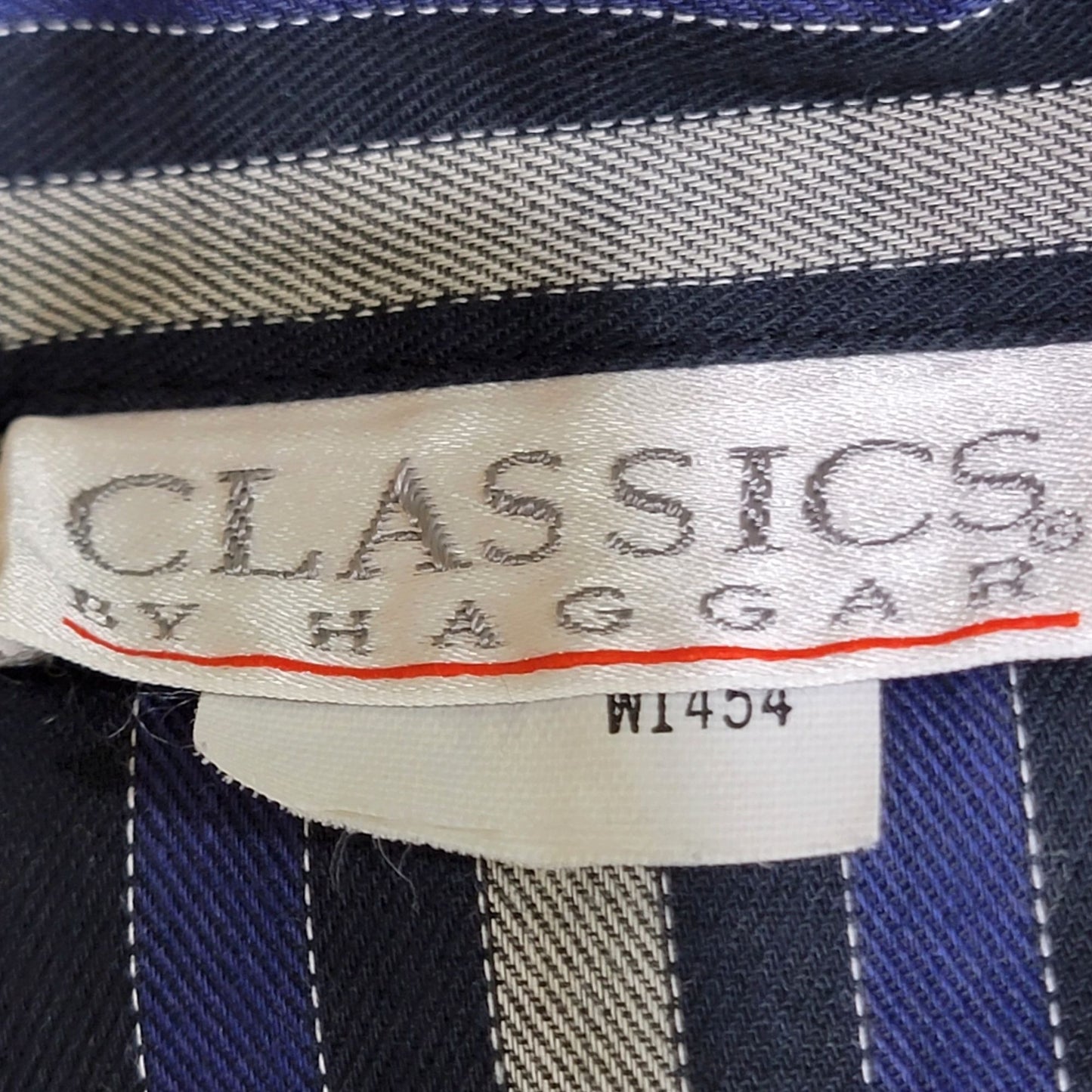 Haggar Vintage 80s Stripe Shirt Women 14 Short Sleeve Navy Blue