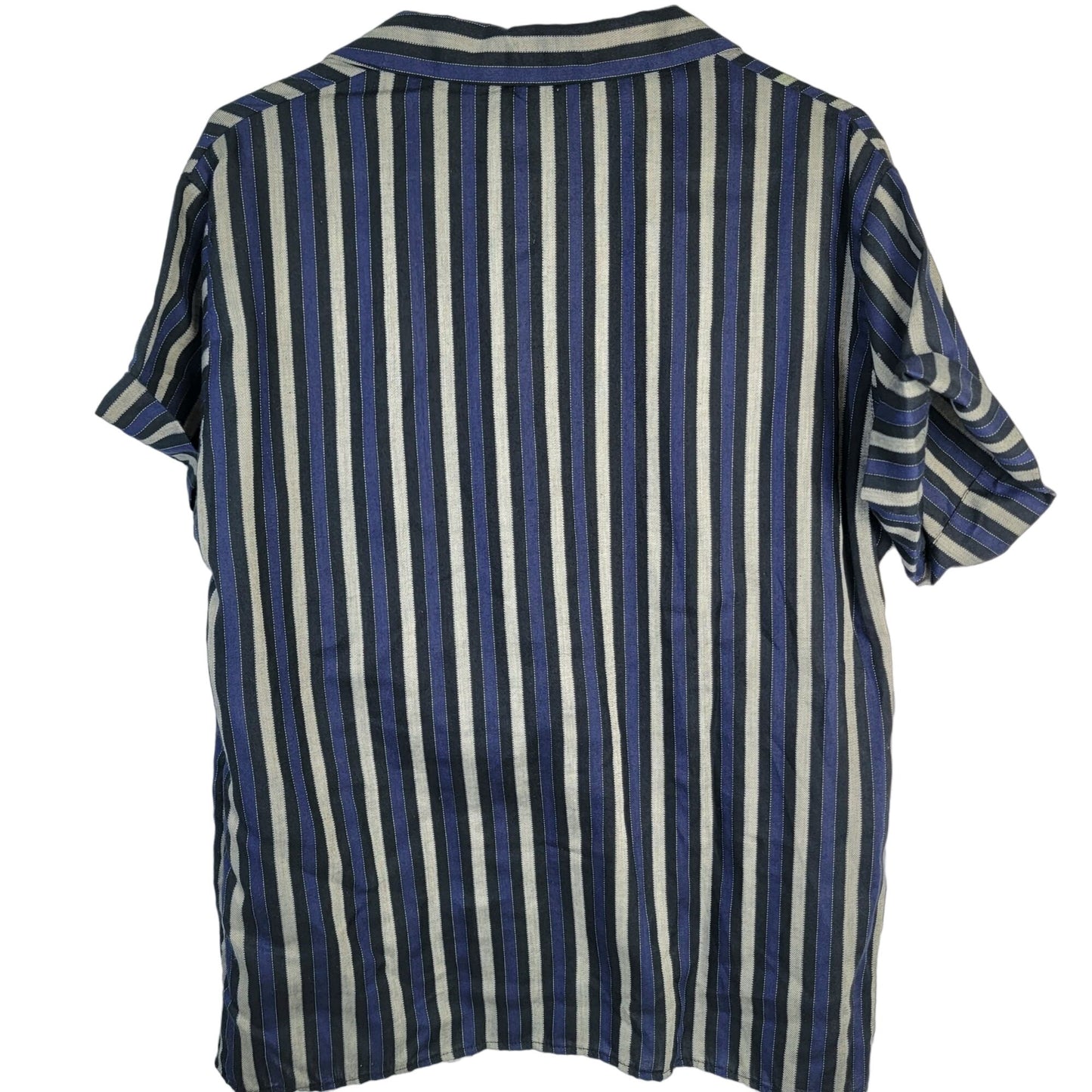 Haggar Vintage 80s Stripe Shirt Women 14 Short Sleeve Navy Blue