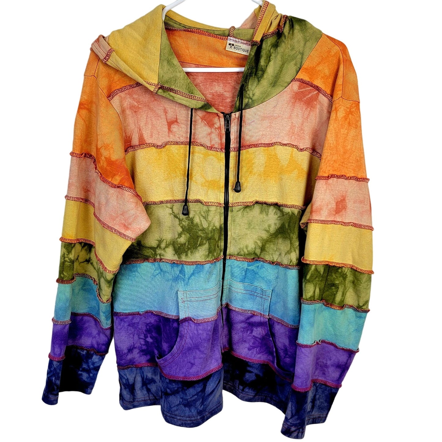Colorful Rainbow Hoodie Women Men Medium Hood Zip Jacket