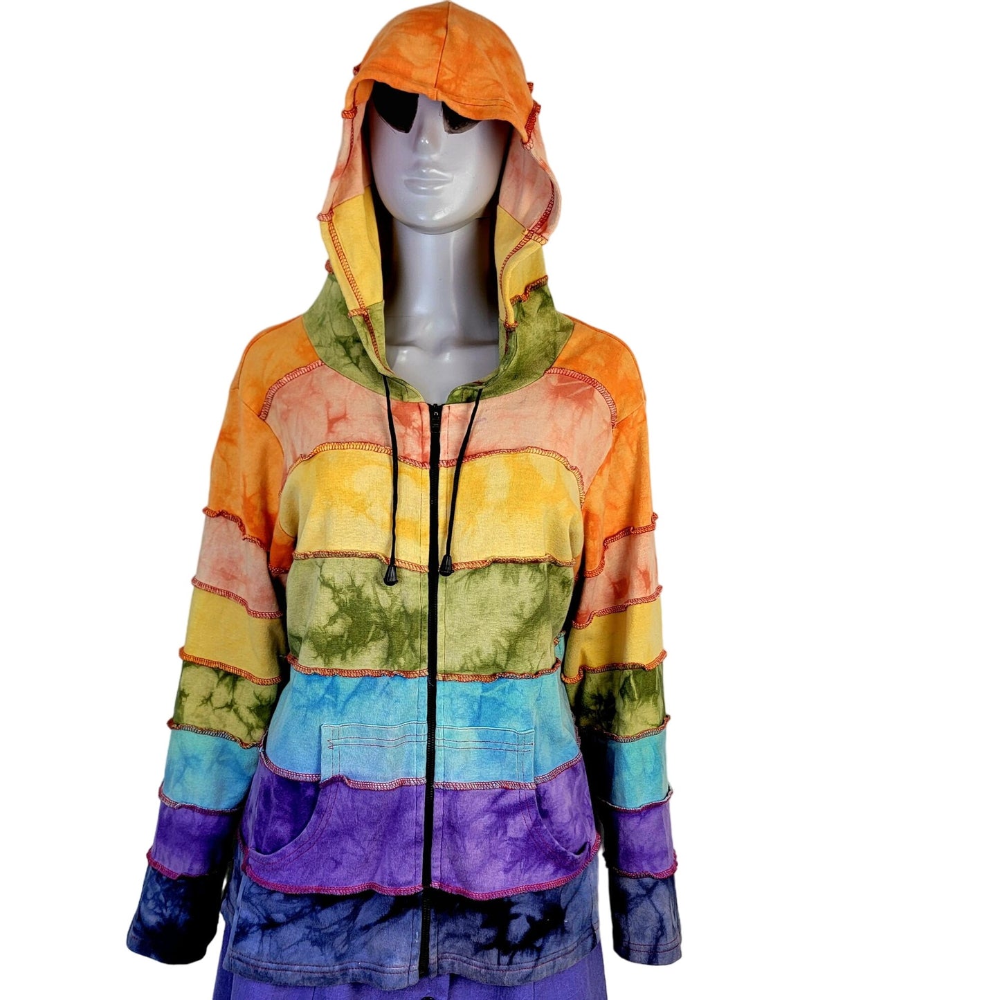 Colorful Rainbow Hoodie Women Men Medium Hood Zip Jacket