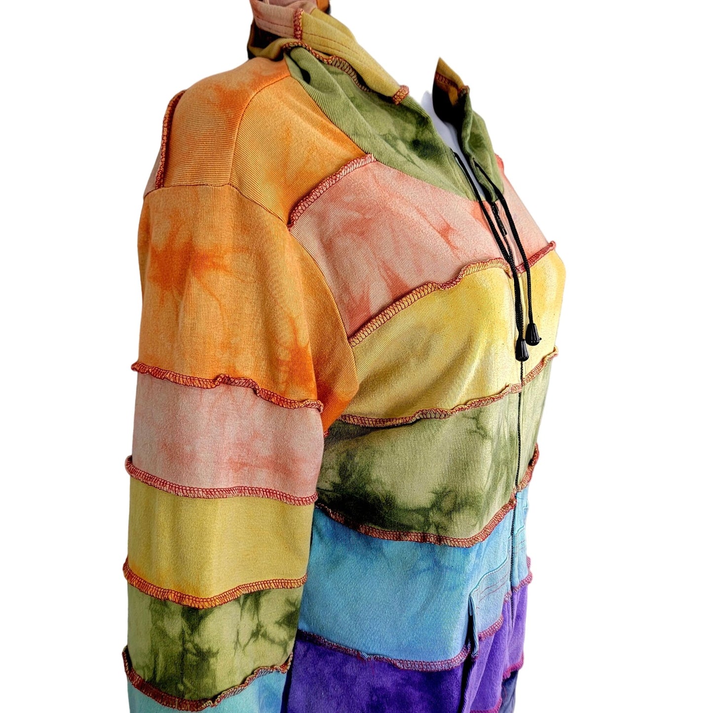 Colorful Rainbow Hoodie Women Men Medium Hood Zip Jacket