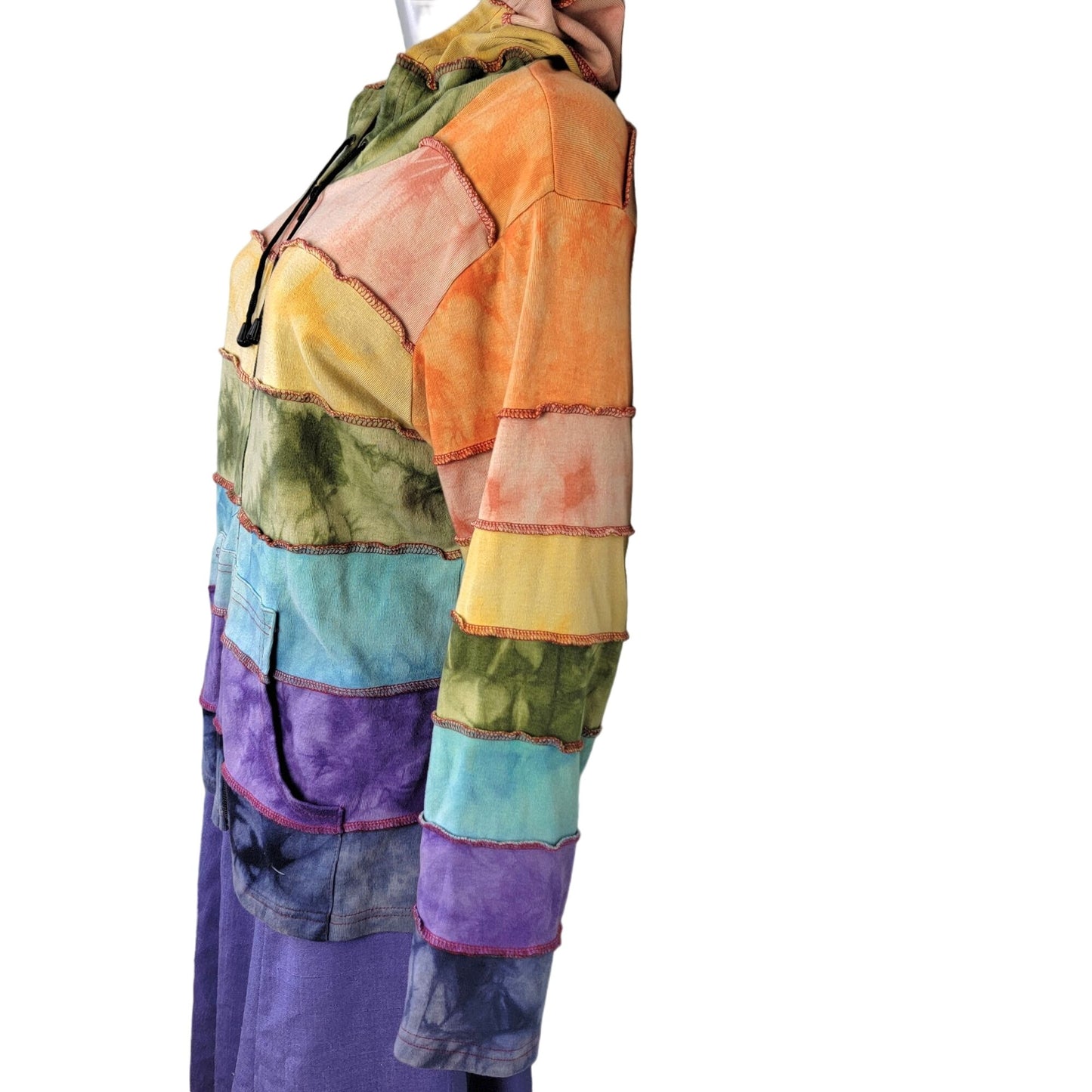 Colorful Rainbow Hoodie Women Men Medium Hood Zip Jacket