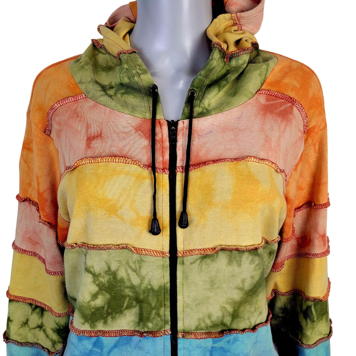 Colorful Rainbow Hoodie Women Men Medium Hood Zip Jacket