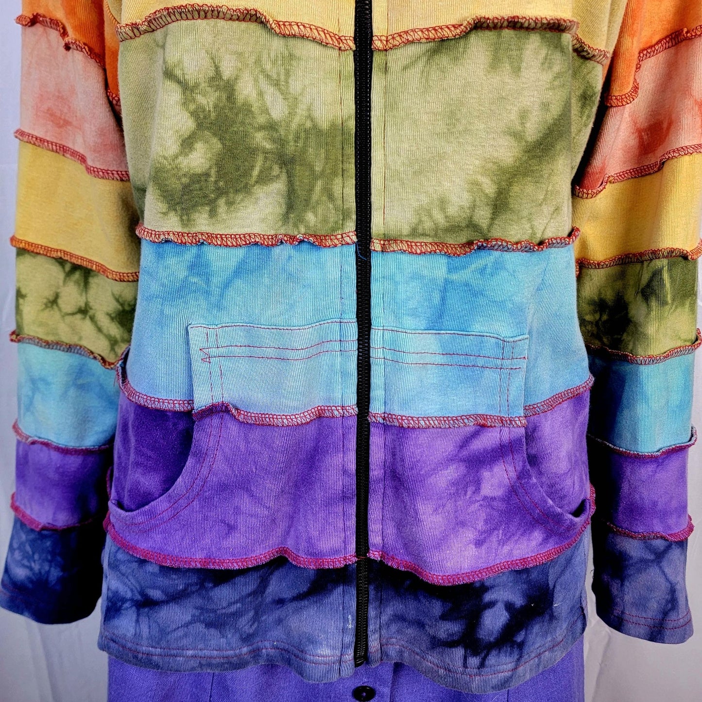 Colorful Rainbow Hoodie Women Men Medium Hood Zip Jacket