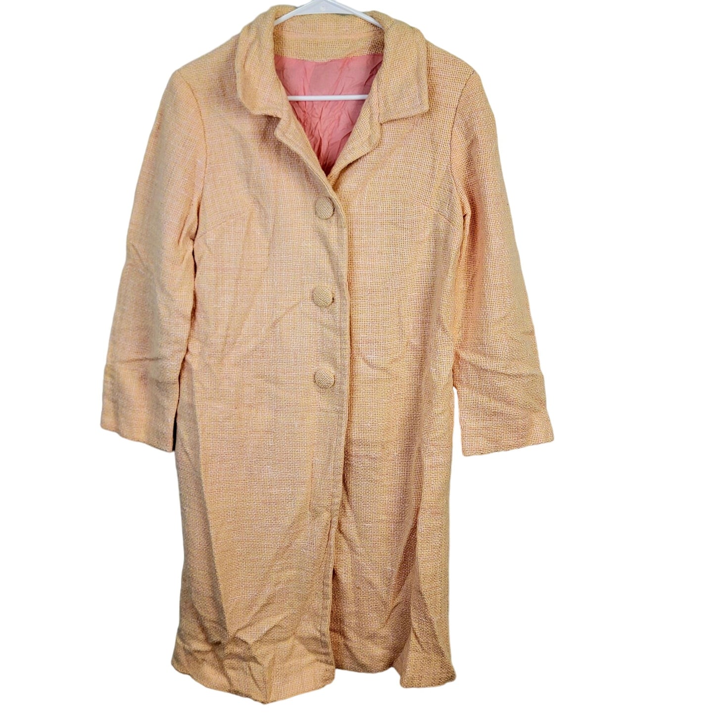 Vintage 60s Tweed Peacoat Jacket Women Medium Yellow Pink Coat