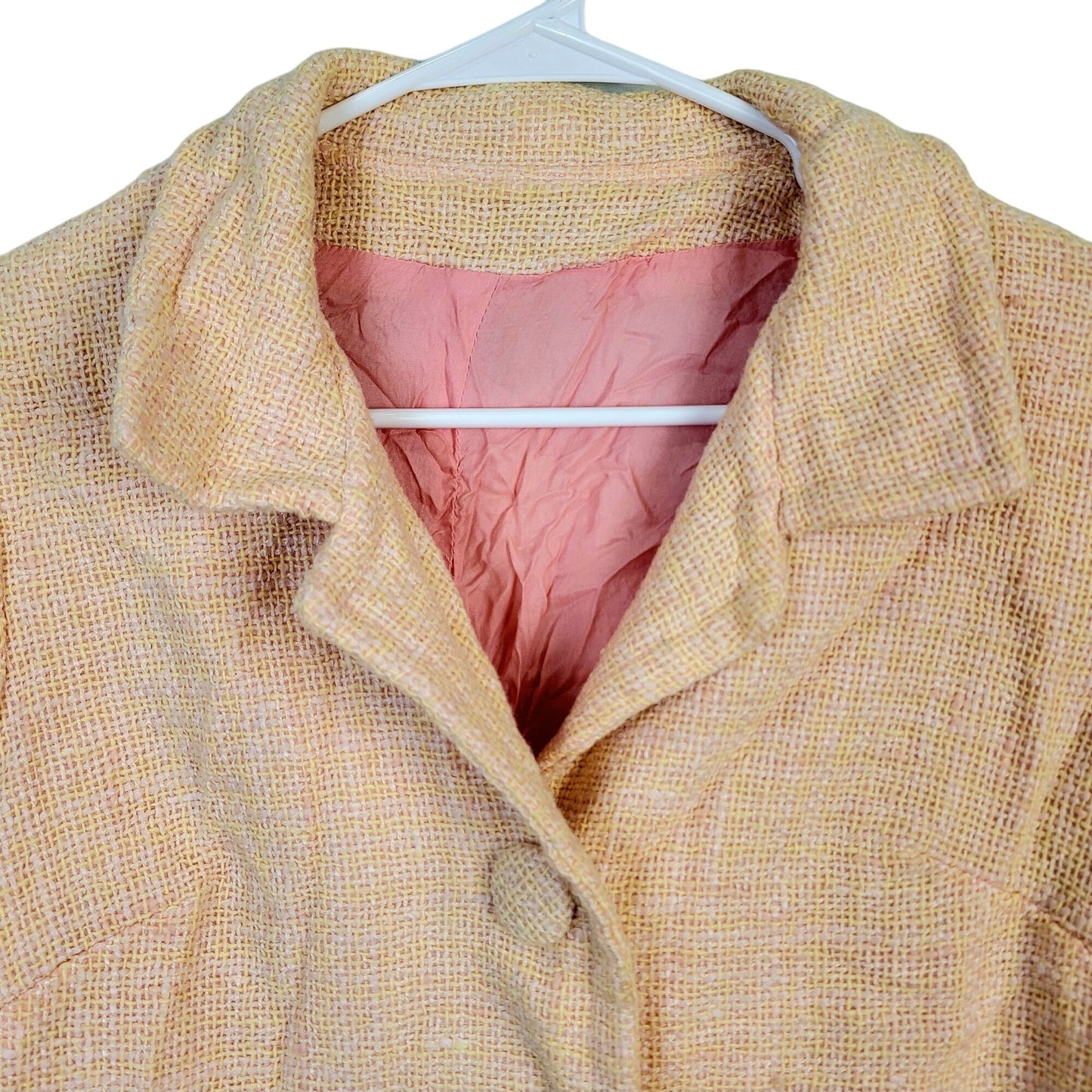 Vintage 60s Tweed Peacoat Jacket Women Medium Yellow Pink Coat