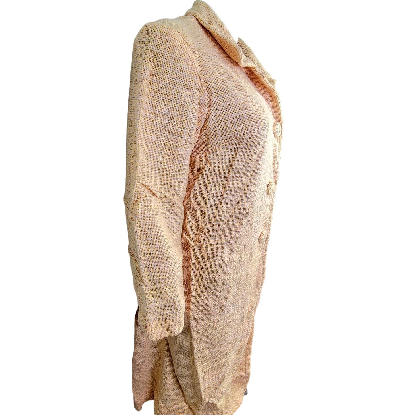 Vintage 60s Tweed Peacoat Jacket Women Medium Yellow Pink Coat