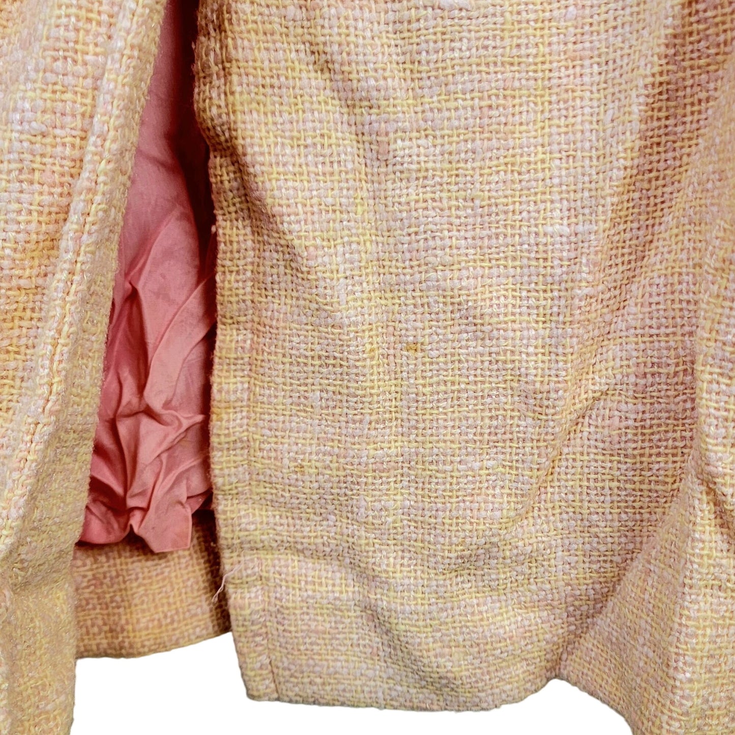 Vintage 60s Tweed Peacoat Jacket Women Medium Yellow Pink Coat
