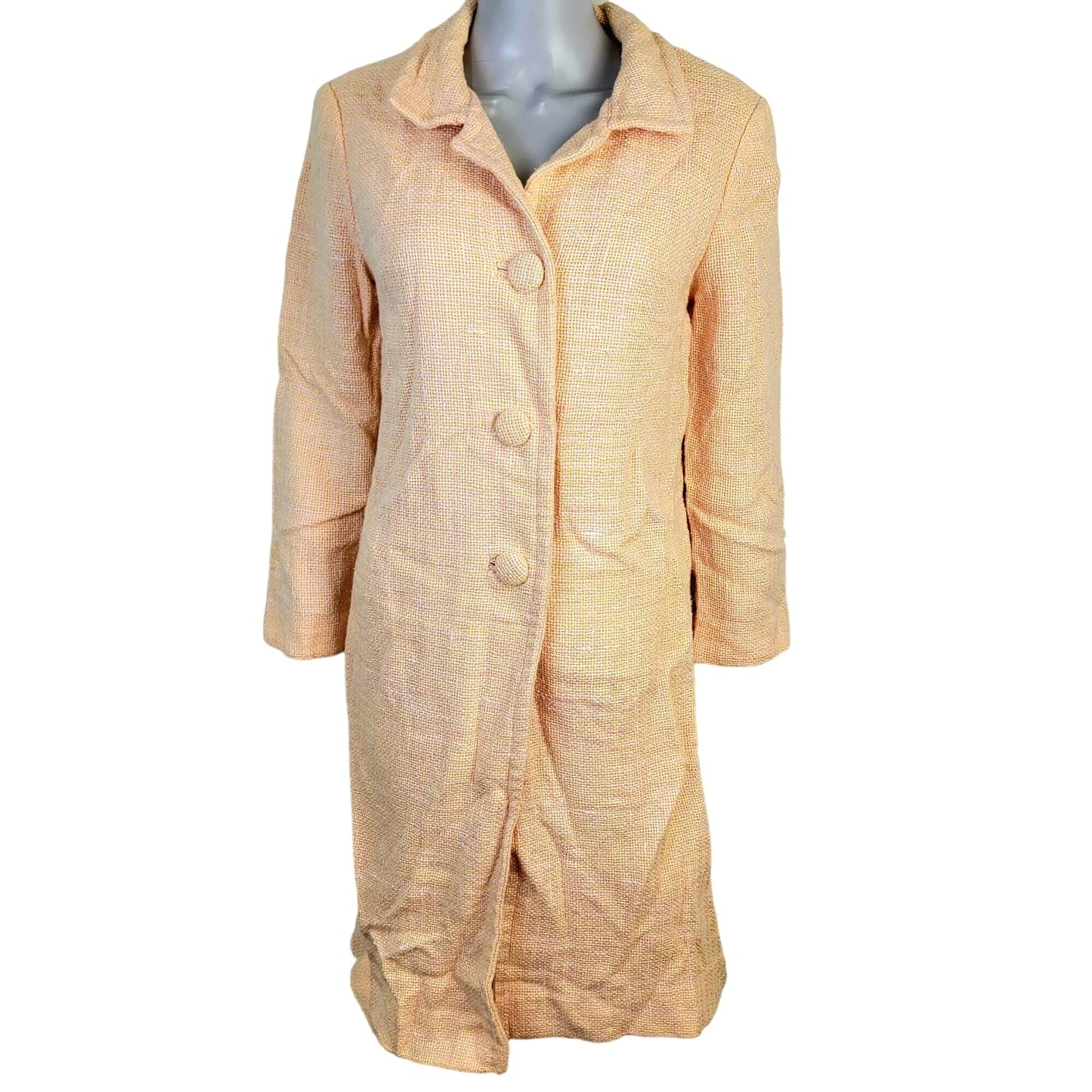 Vintage 60s Tweed Peacoat Jacket Women Medium Yellow Pink Coat