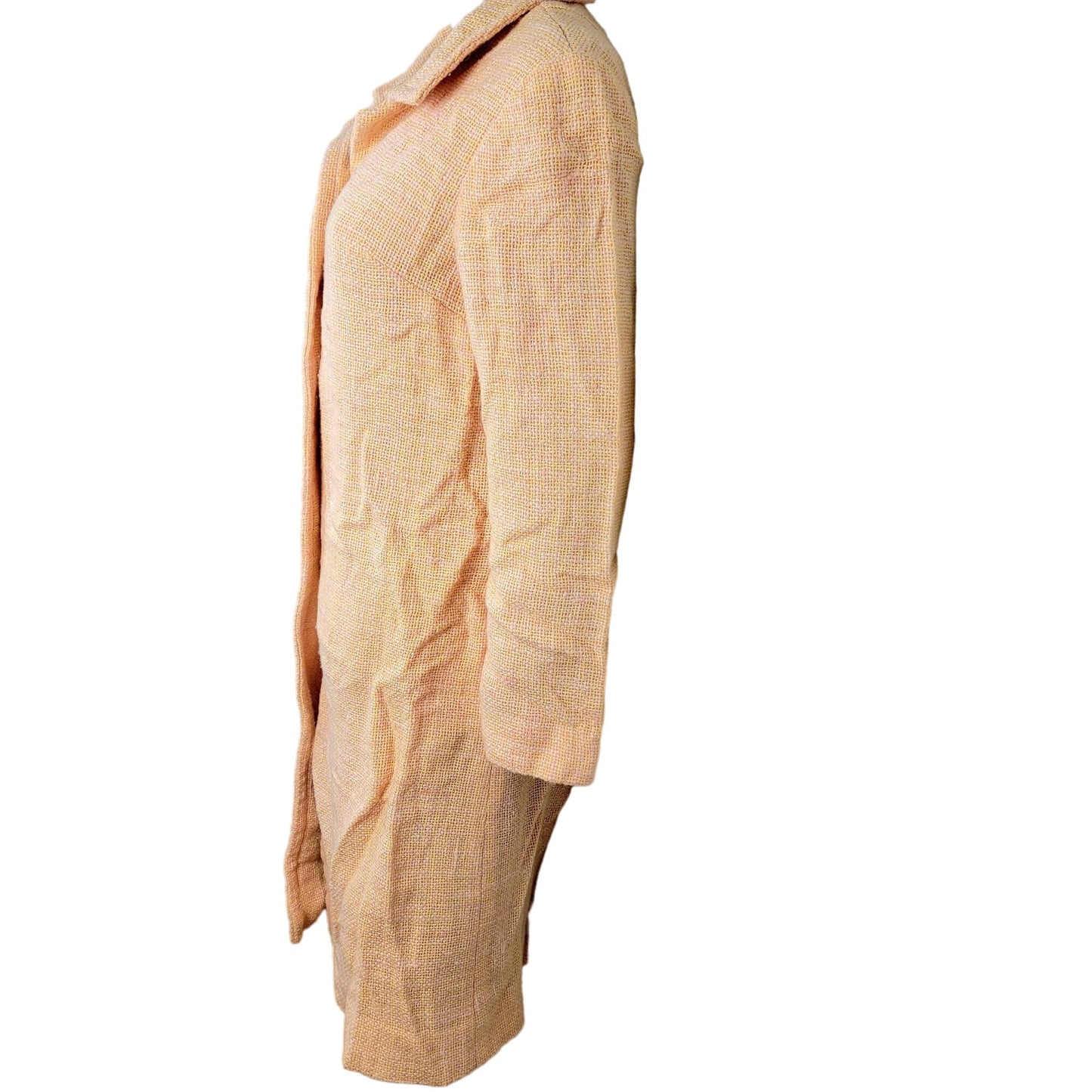 Vintage 60s Tweed Peacoat Jacket Women Medium Yellow Pink Coat