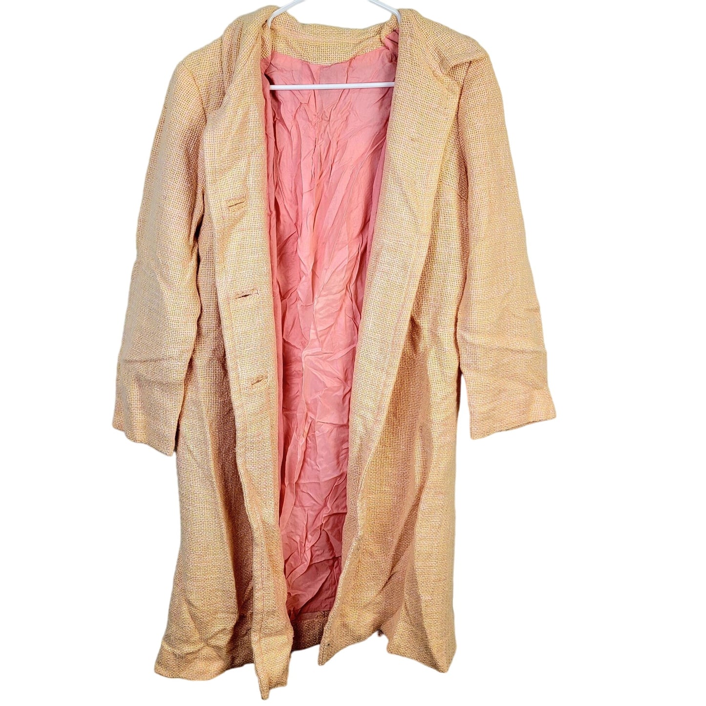Vintage 60s Tweed Peacoat Jacket Women Medium Yellow Pink Coat