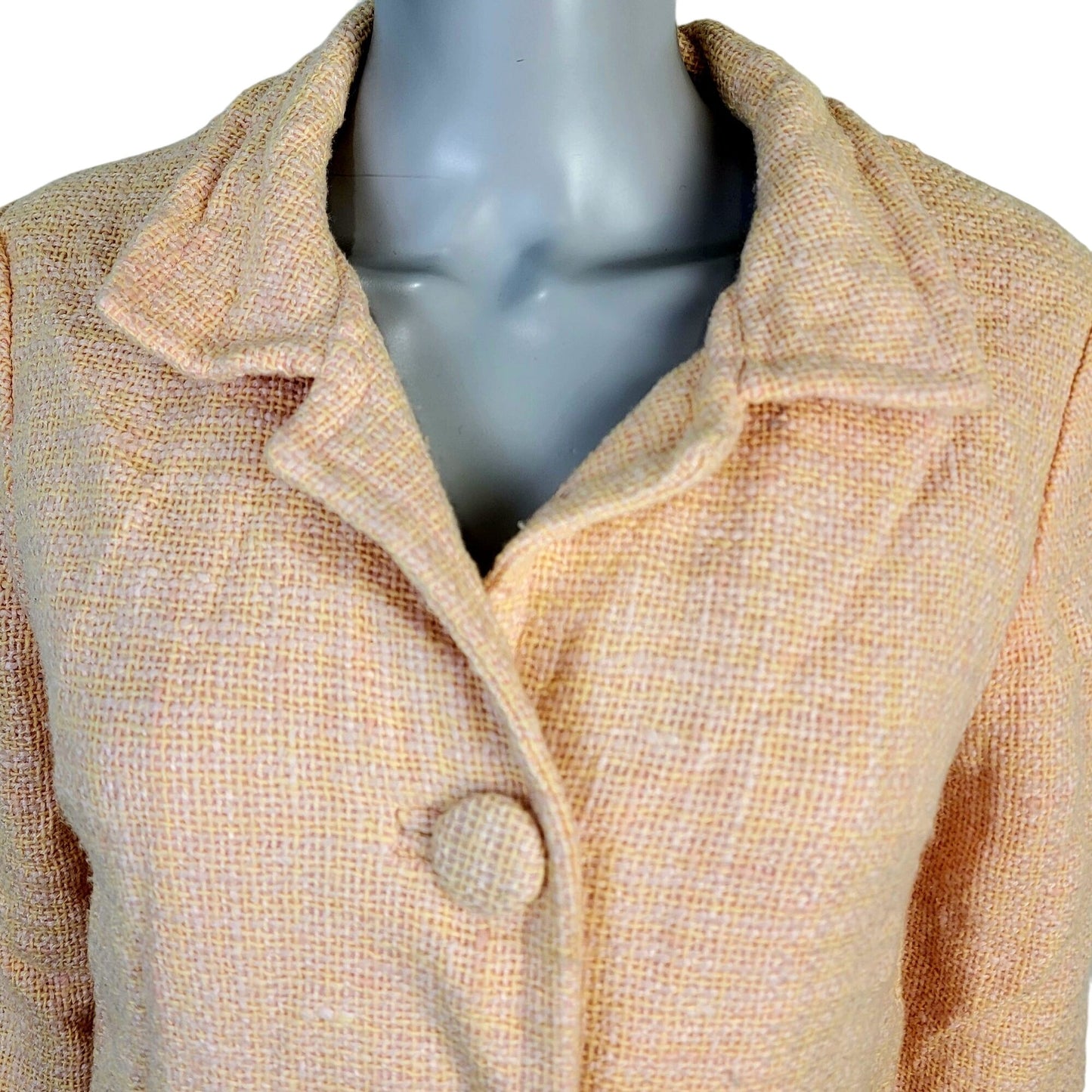 Vintage 60s Tweed Peacoat Jacket Women Medium Yellow Pink Coat