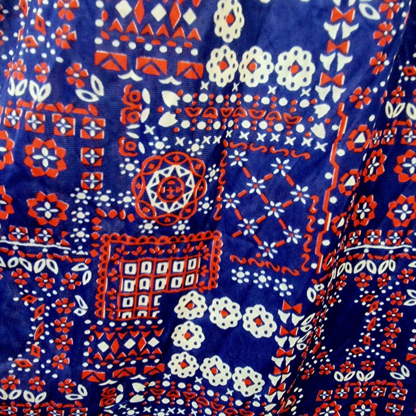 Vintage 70s Nylon Mumu Maxi Dress Women 1X House Gown Geometric Patriotic 18 20